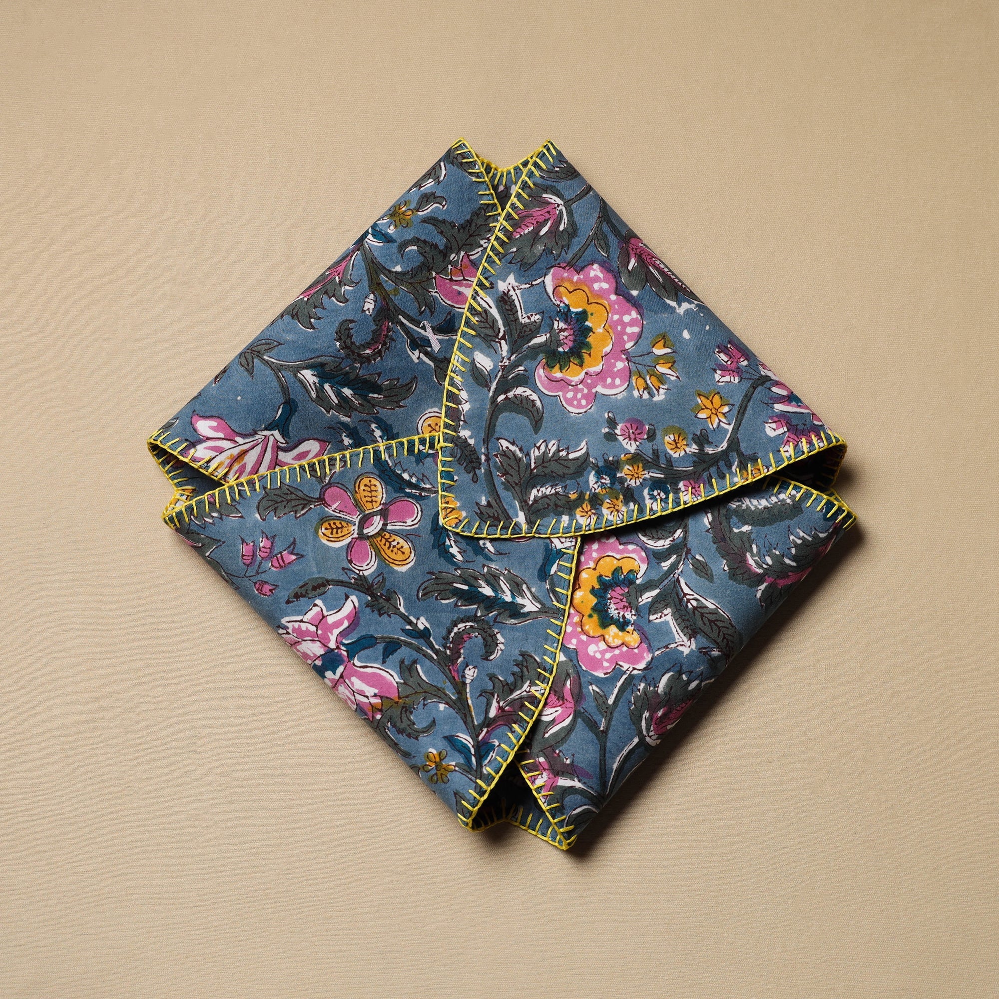 NOORI BAZAR Blue - Hand Embroidered Cotton Roti Napkin 08 - view 3