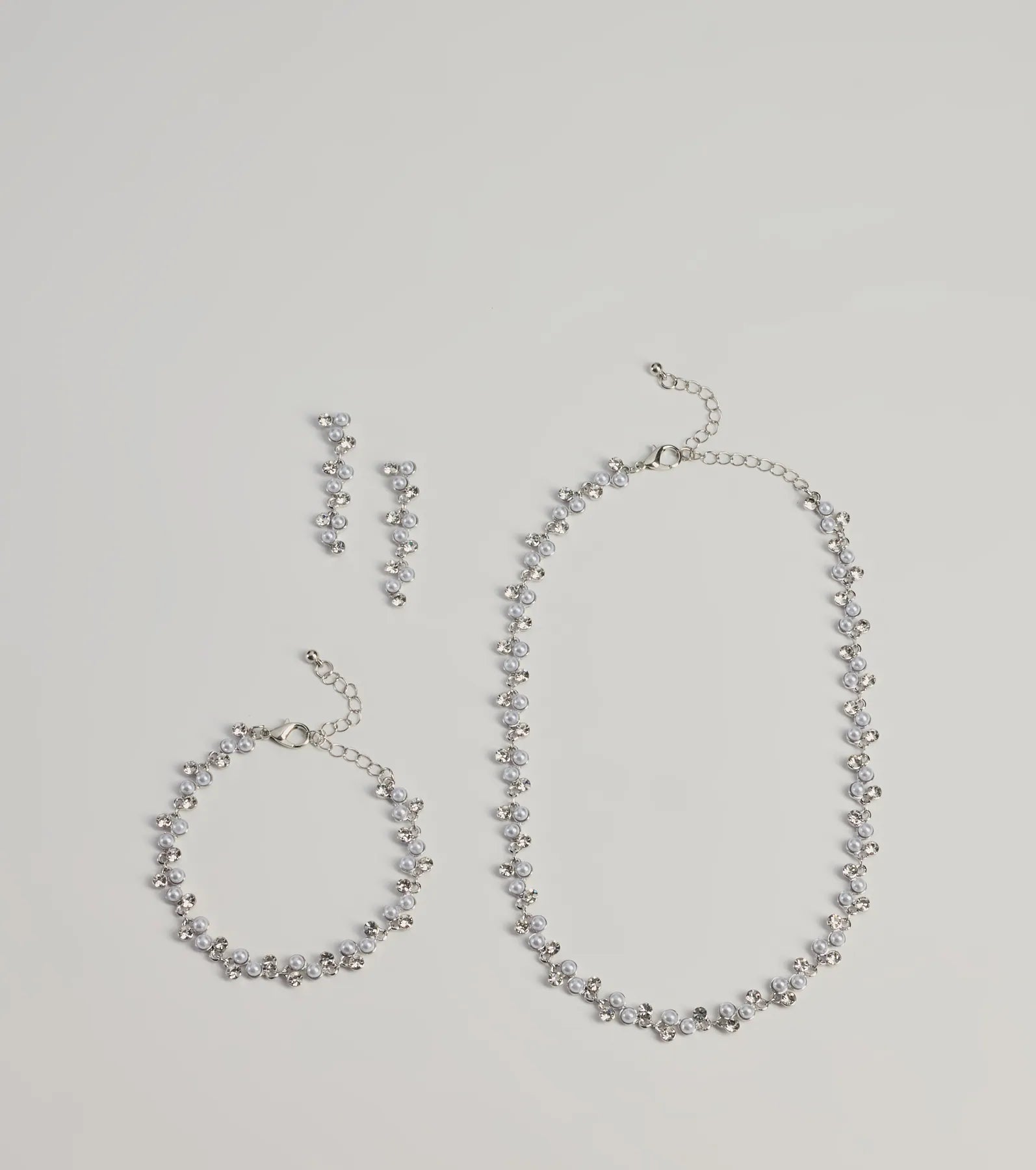 Windsor Glimmering Rhinestone And Pearl Necklace, Bracelet, And Earrings Set