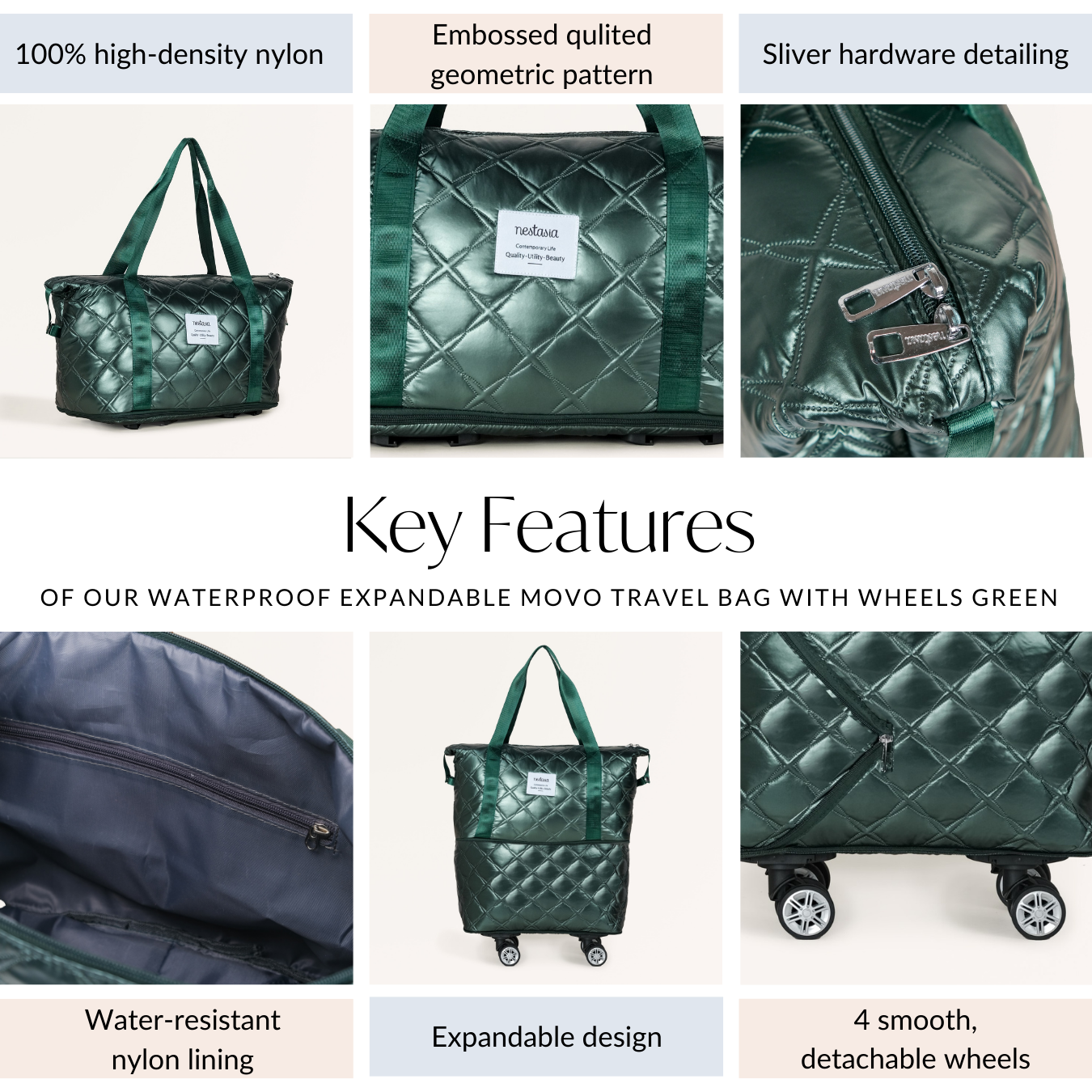 Nestasia Expandable Movo Travel Bag With Removable Wheels Metallic Green - view 5
