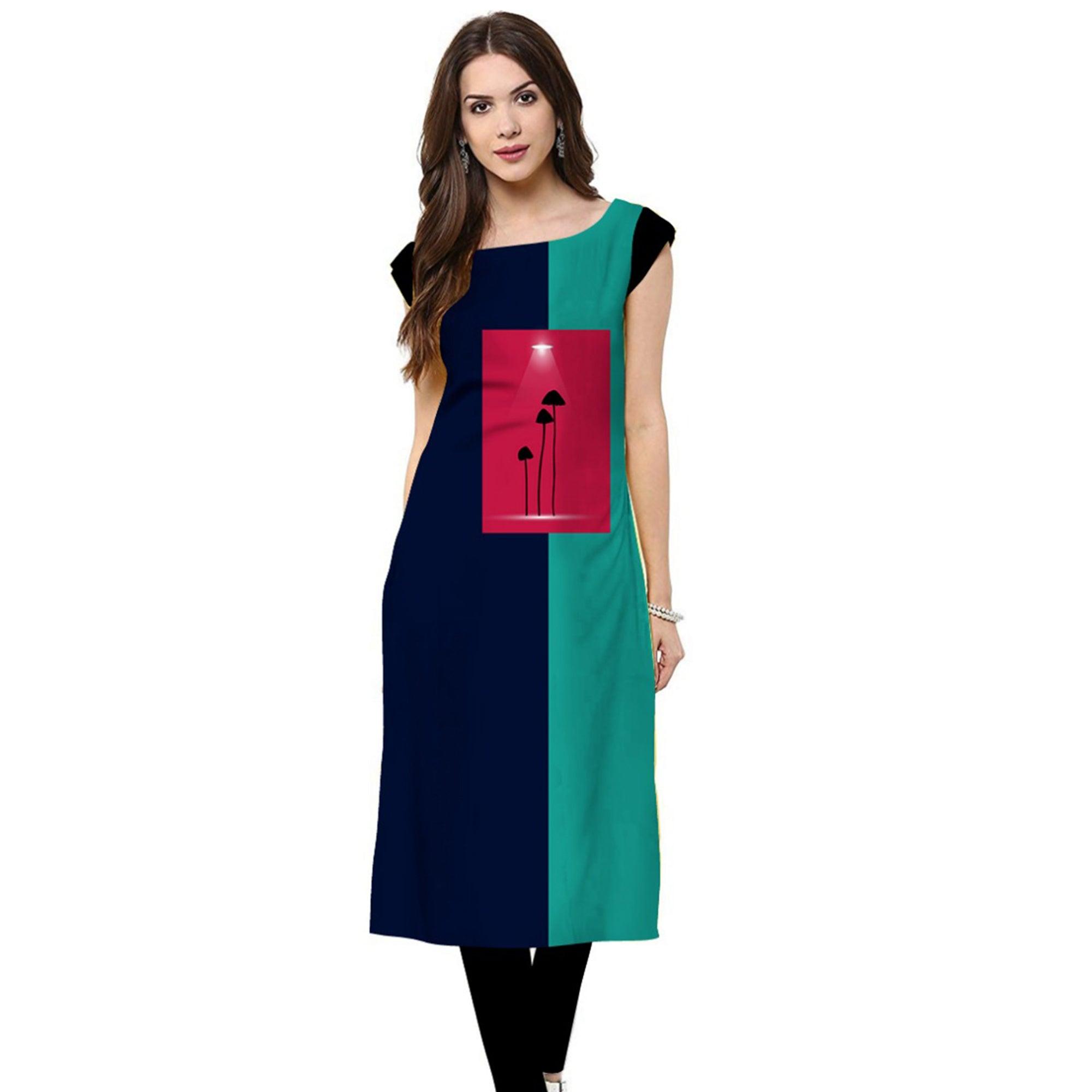 Peachmode Seller Glorious Navy Blue Colored Casual Printed Crepe Kurti