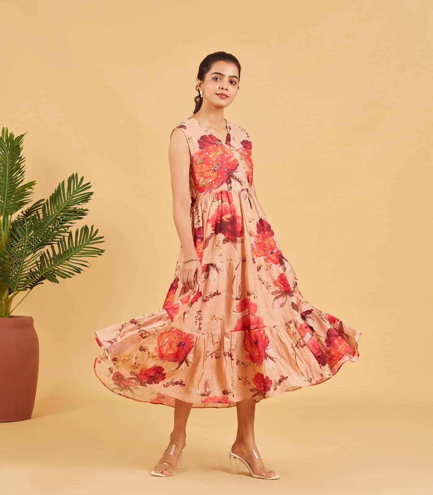 RmKV Peach Floral printed dress - view 2