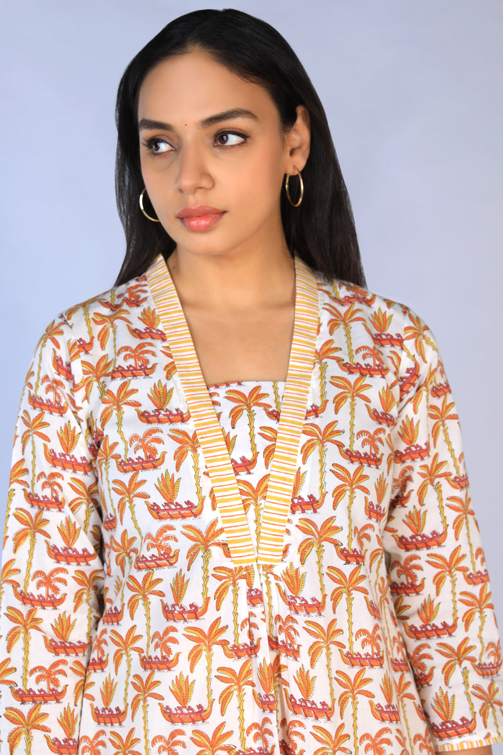 Kalanjali Ethnics Handblock Printed A-line Kurti with pants set - view 2