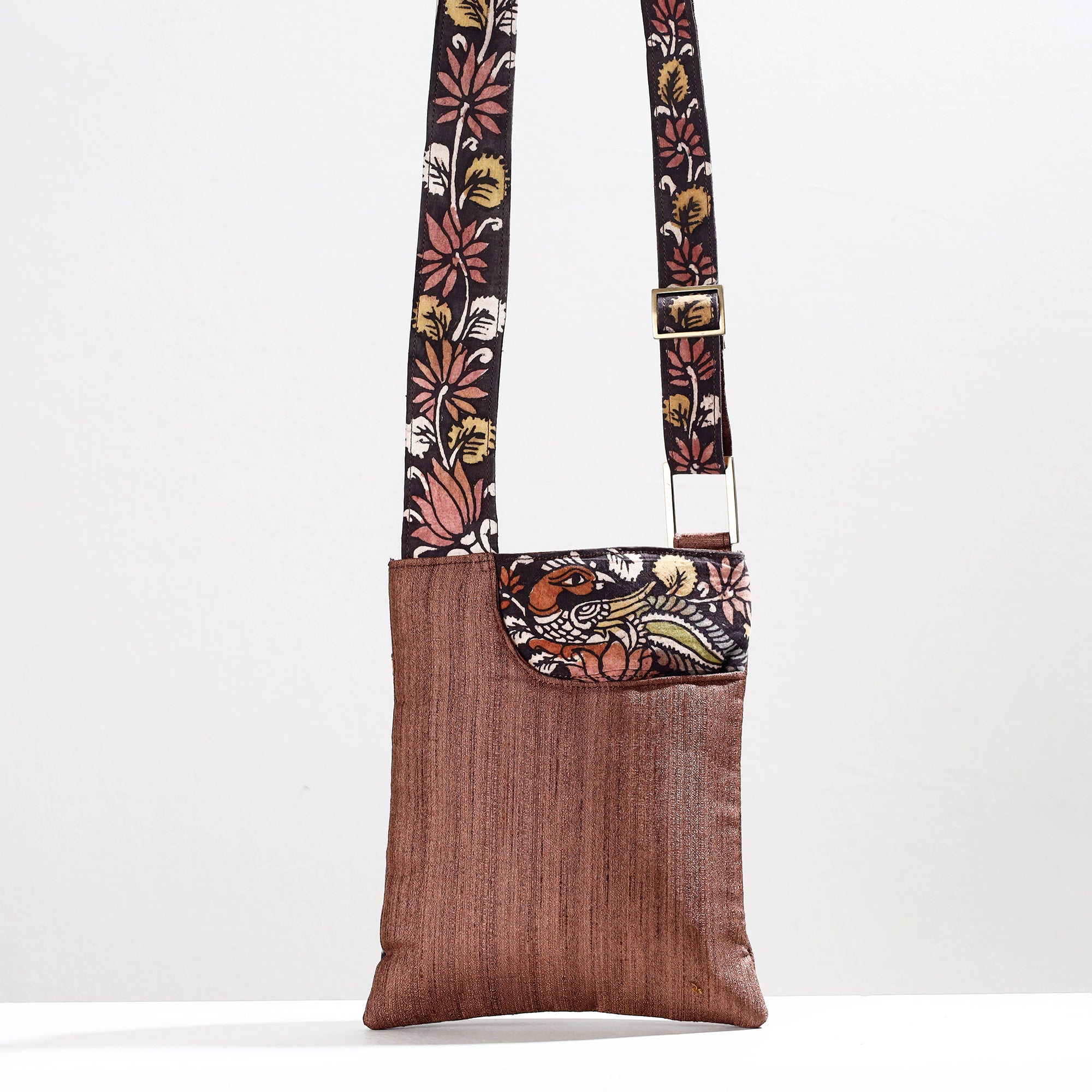 DWARAKA PLUS Brown - Handpainted Kalamkari Natural Dyed Ghicha Silk Sling Bag - view 2