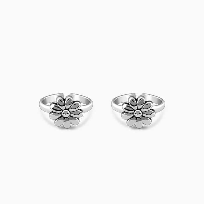 GIVA Jewellery Oxidised Silver Orchid Elegance Toe Rings