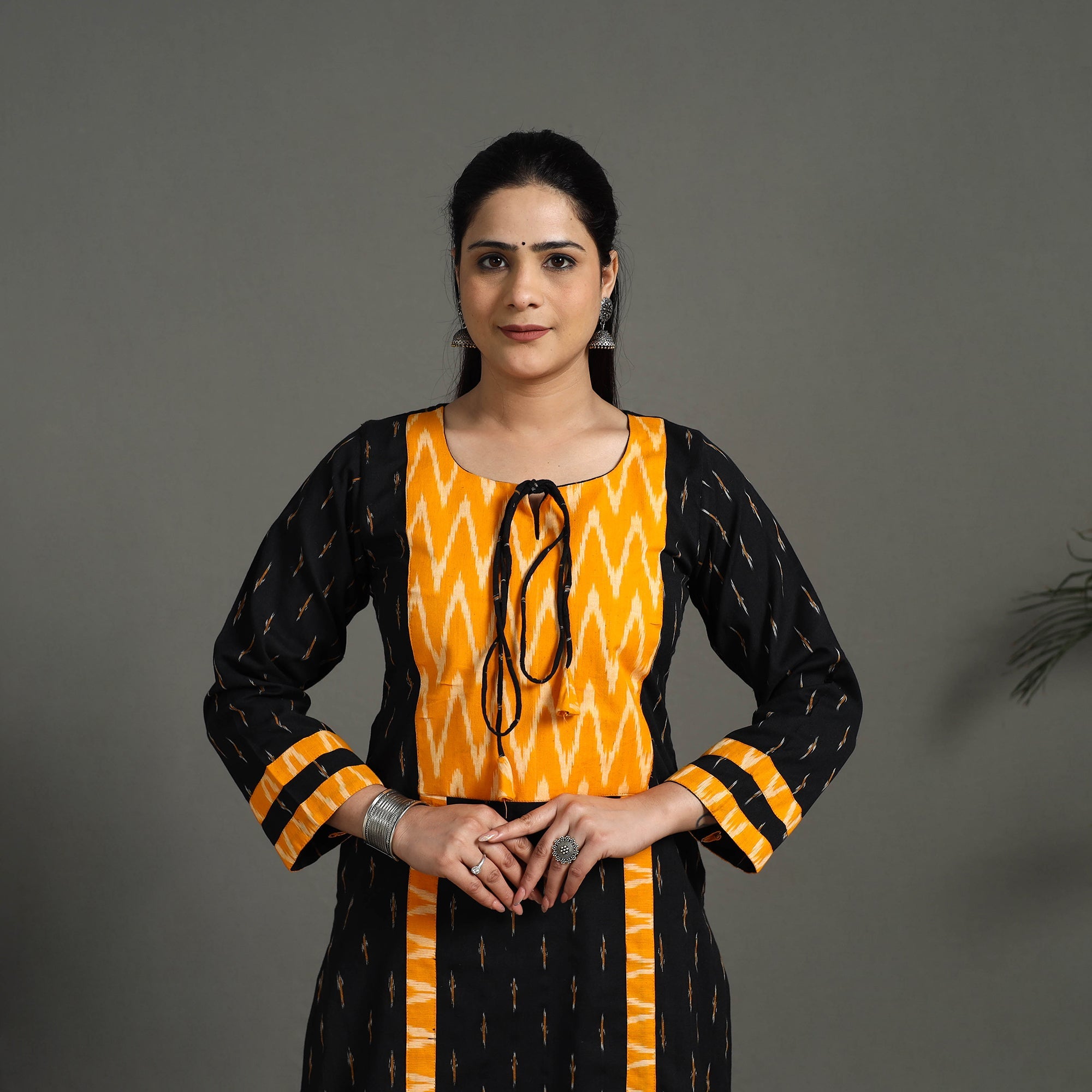 ITOKRI CASUALS Black - Cotton Straight Pochampally Ikat Kurta 02
