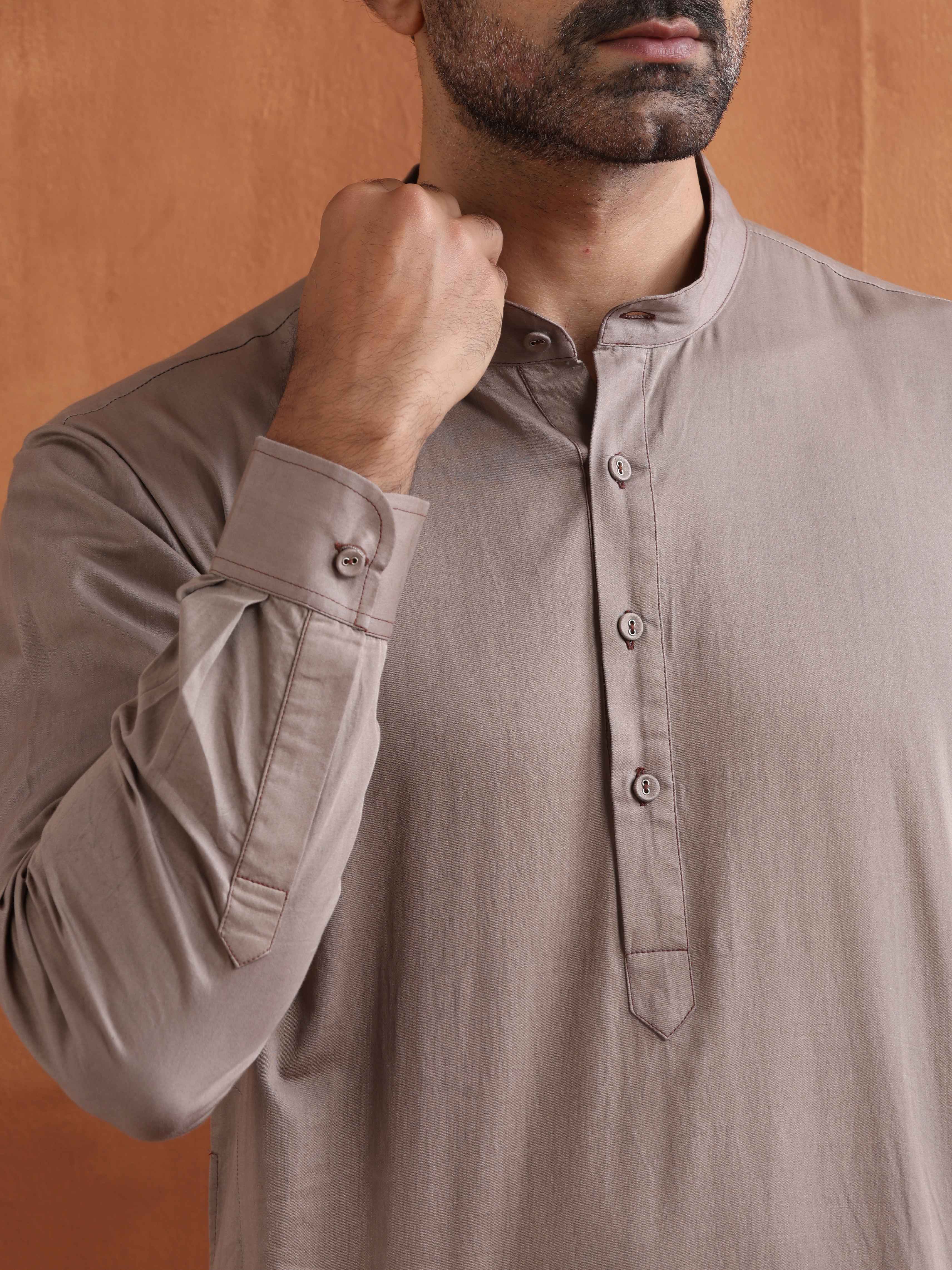 trueBrowns Men's Beige Cotton Short Kurta - view 4