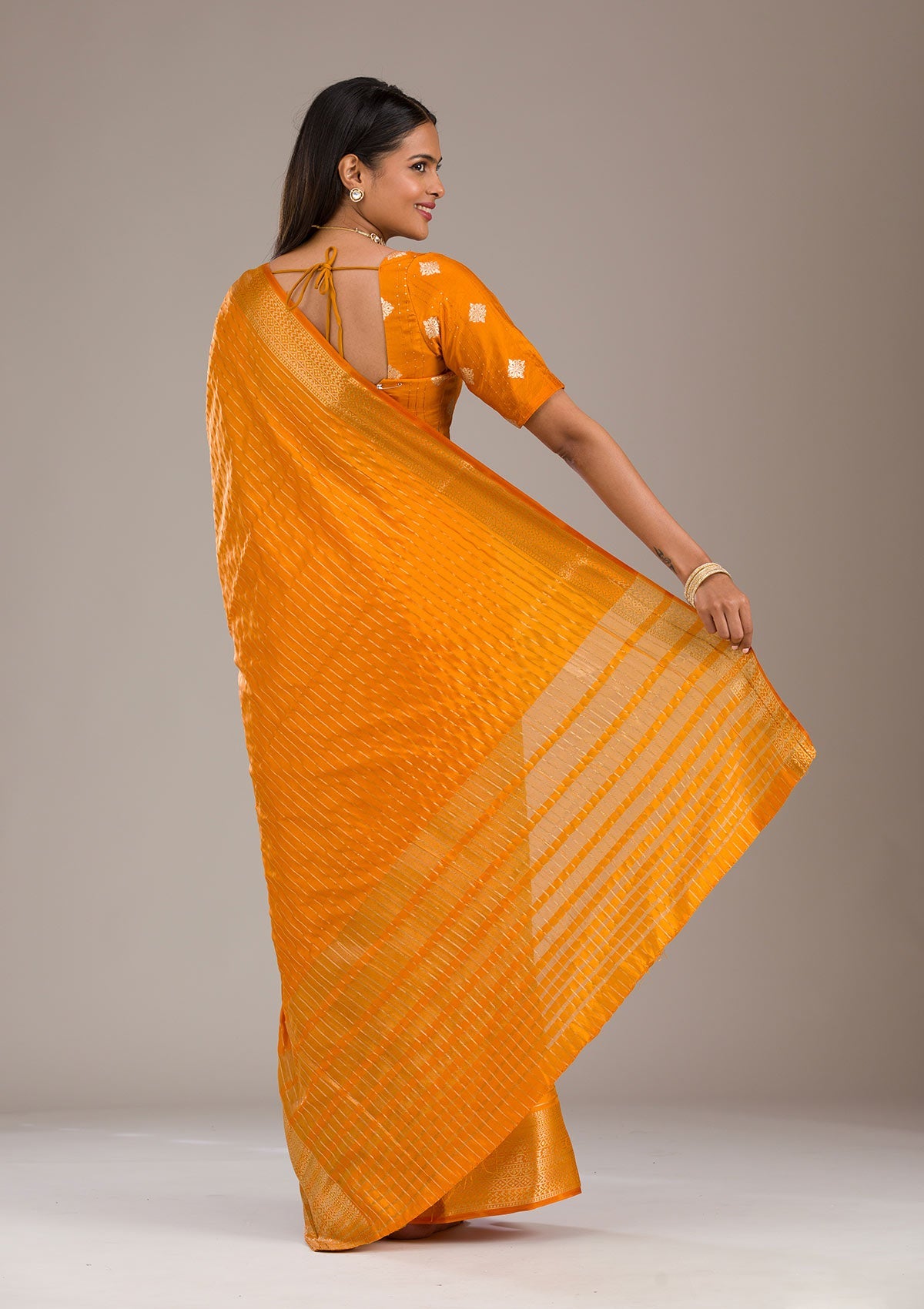 Koskii Orange Zariwork Soft Silk Saree – Women's - view 2