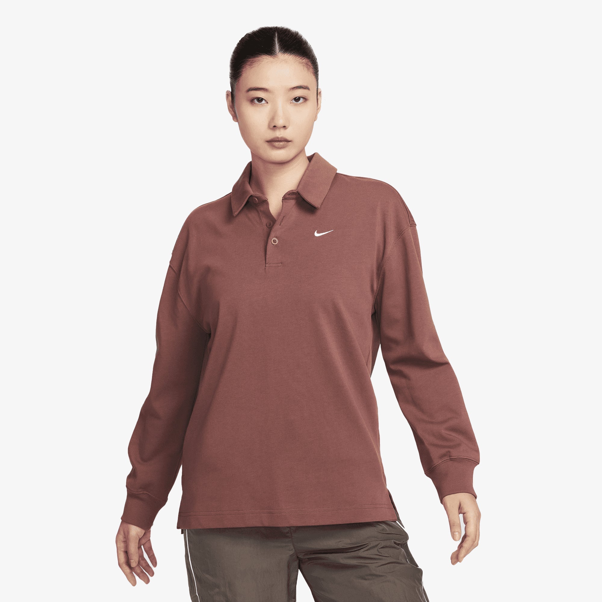Nike | Oversized Long-sleeve Polo { Red Sepia/sail