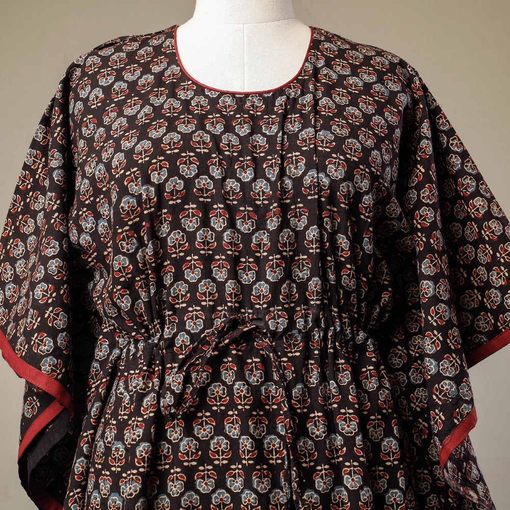 KACHCHH JI CHHAAP Black - Ajrakh Hand Block Printed Cotton Kaftan with Tie-Up Waist (Long) - view 3