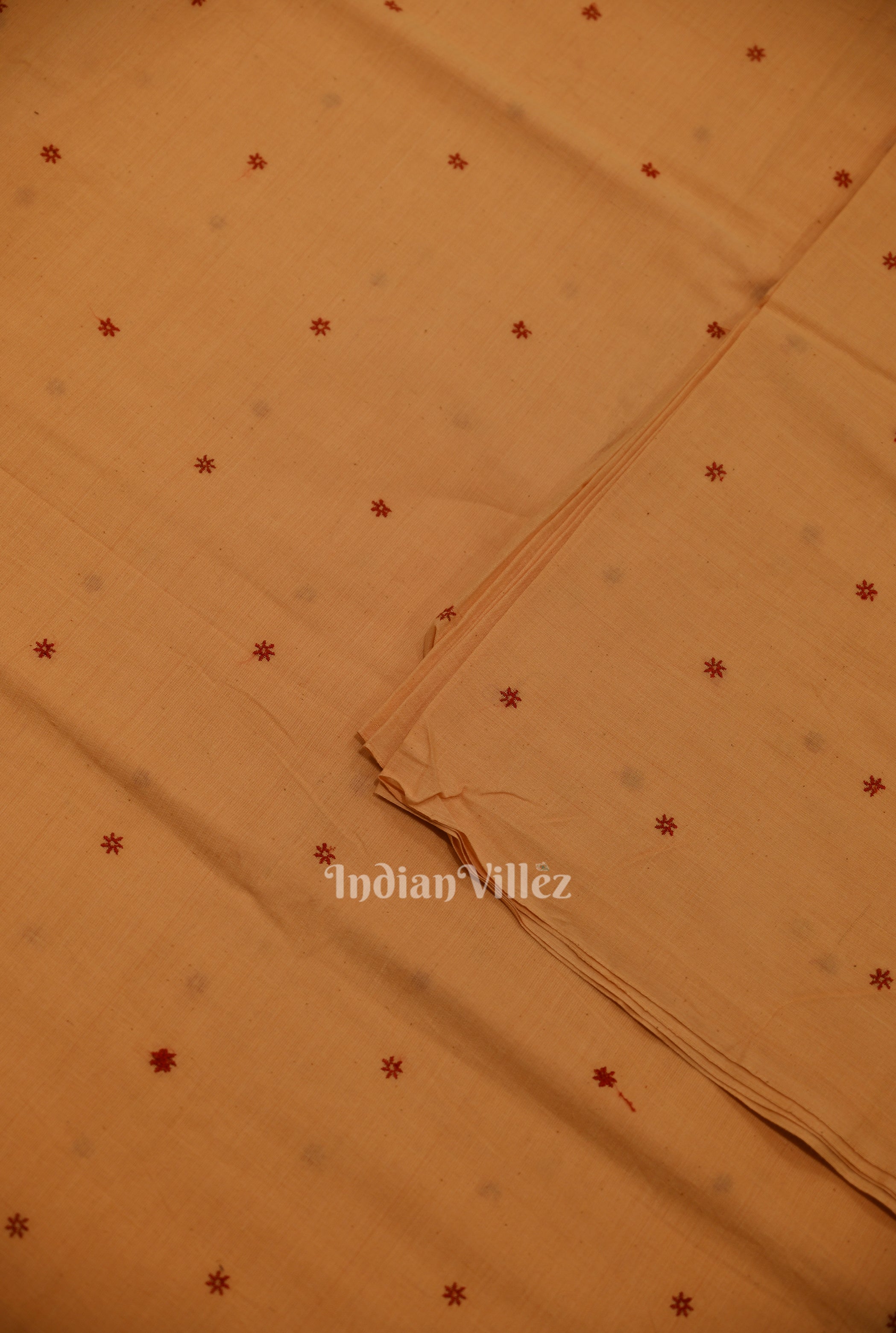 IndianVillèz Peach Floral Motif Odisha Ikat Cotton Fabric - view 2