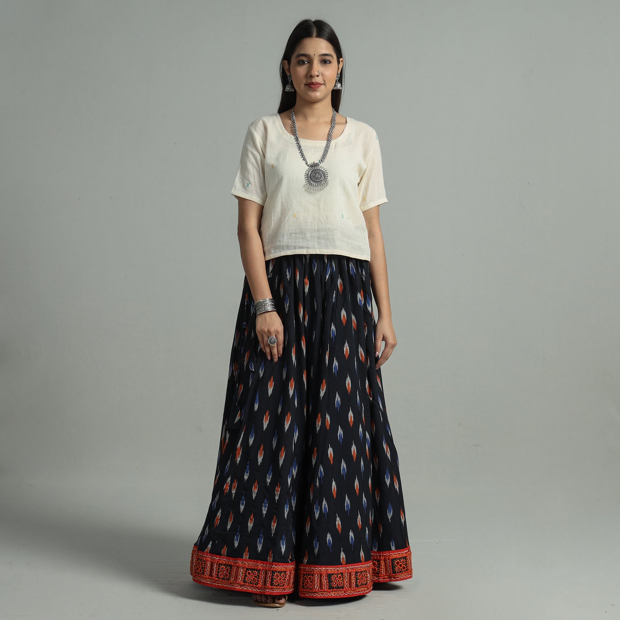 NOORI BAZAR Black - 24 Kali Cotton Pochampally Ikat Skirt 39