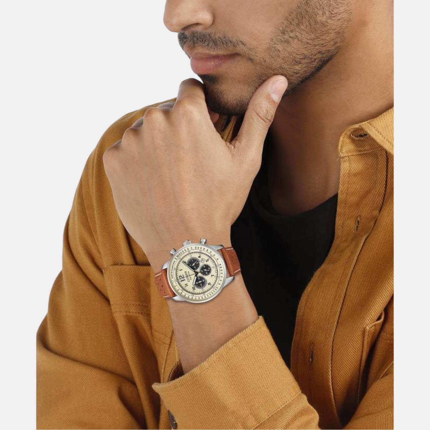 Citizen Eco-Drive Men Eco-Drive Cream Dial Chronograph Leather Watch CA4500-16X - view 5
