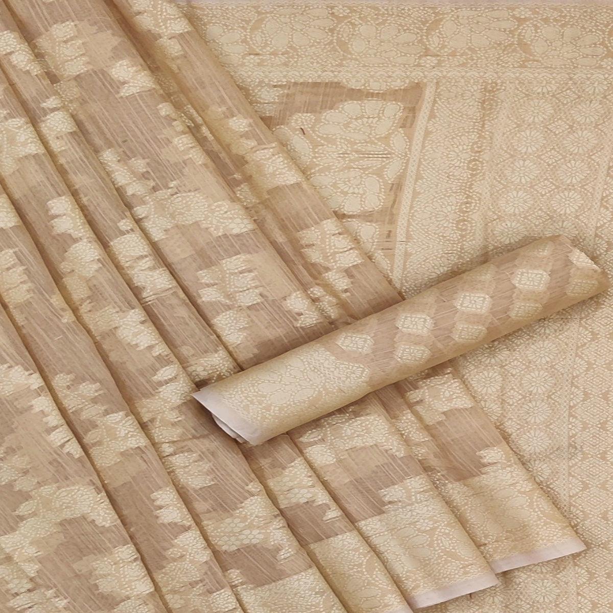 Peachmode Chiku Festive Wear Woven Cotton Saree - view 3