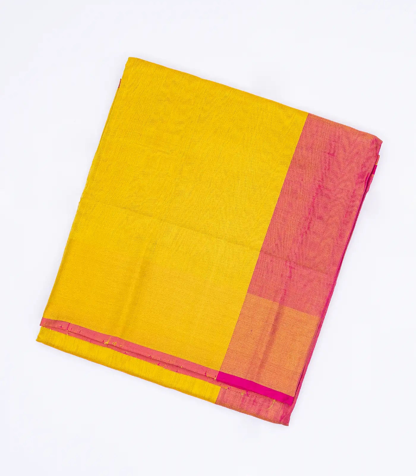 RmKV Yellow Handloom Uppada Plain Silk Saree With Pink Border