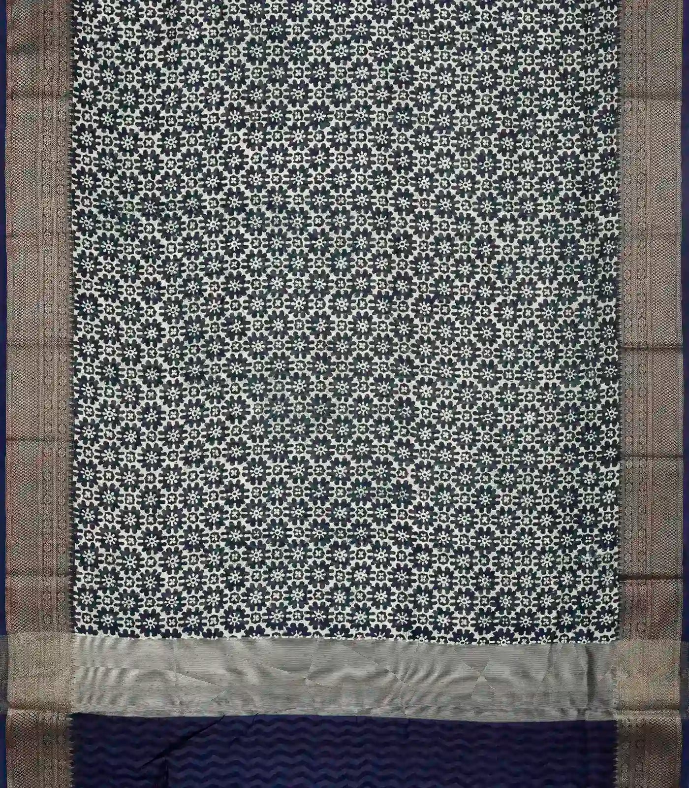 RmKV Navy Blue Woven Chanderi Printed Cotton Saree With Floral Jaal - view 2