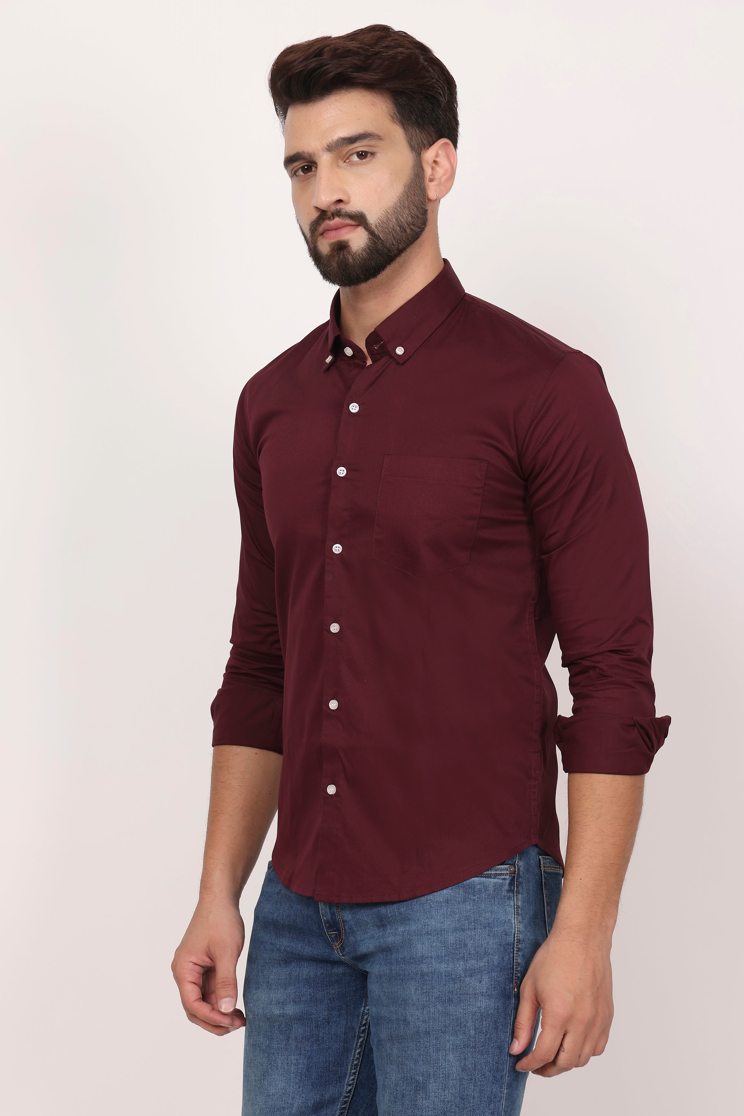 BlackTree New Mehroon Down Button Casual Shirt I 100% Cotton Twill - view 4