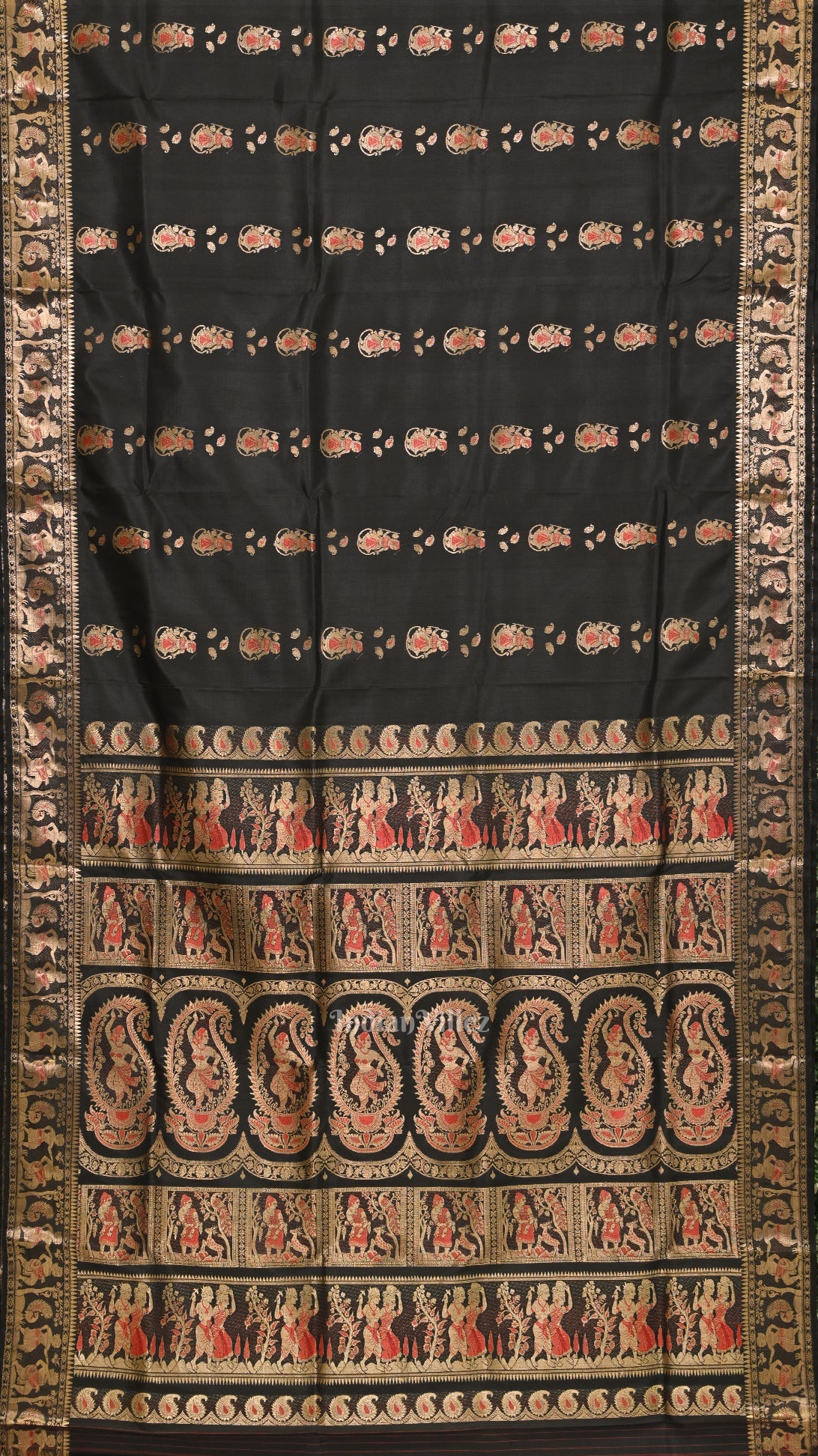 IndianVillèz Black Handwoven Baluchari Silk Saree