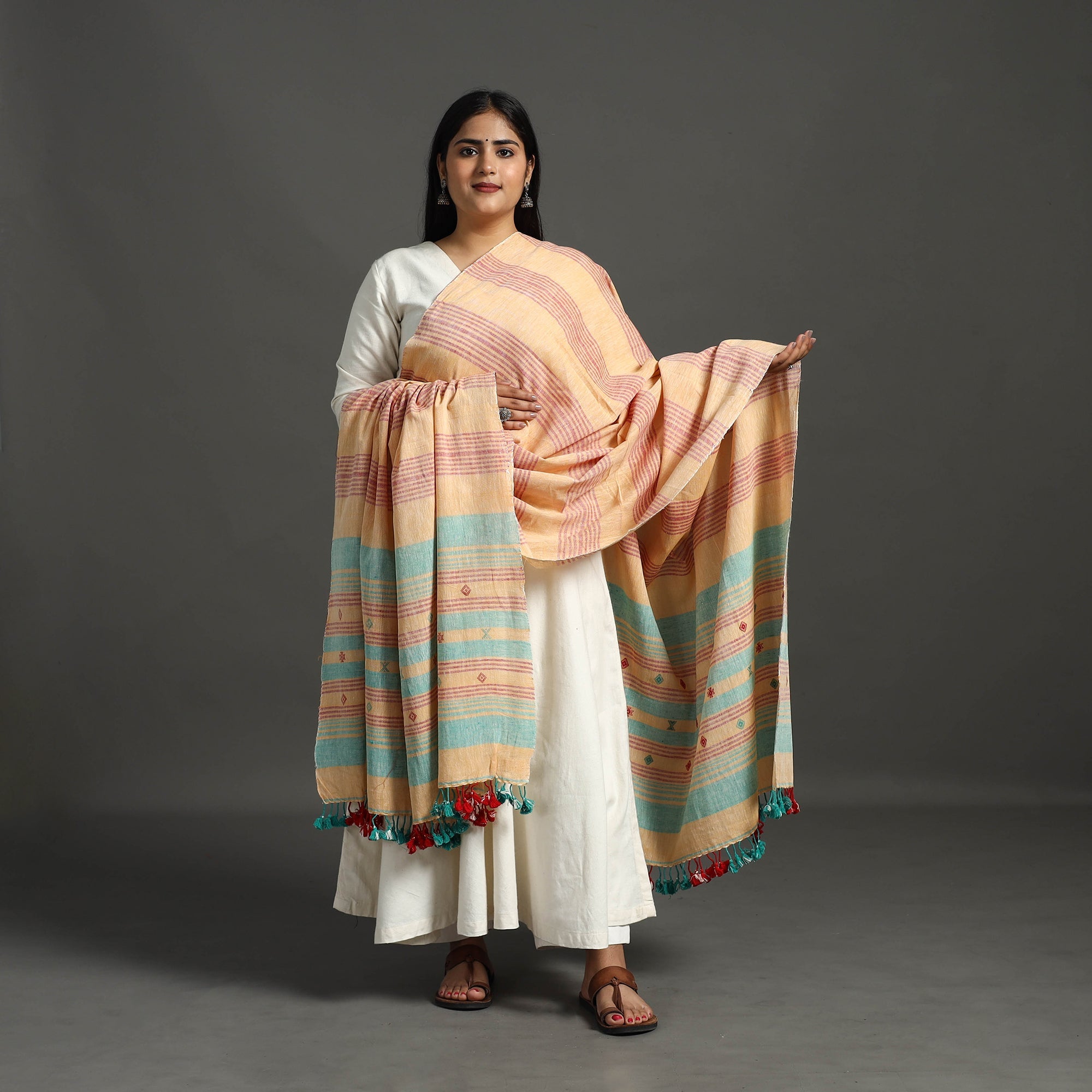 KACHCHH JI CHHAAP Beige - Organic Kala Cotton Kutch Weave Pure Handloom Dupatta