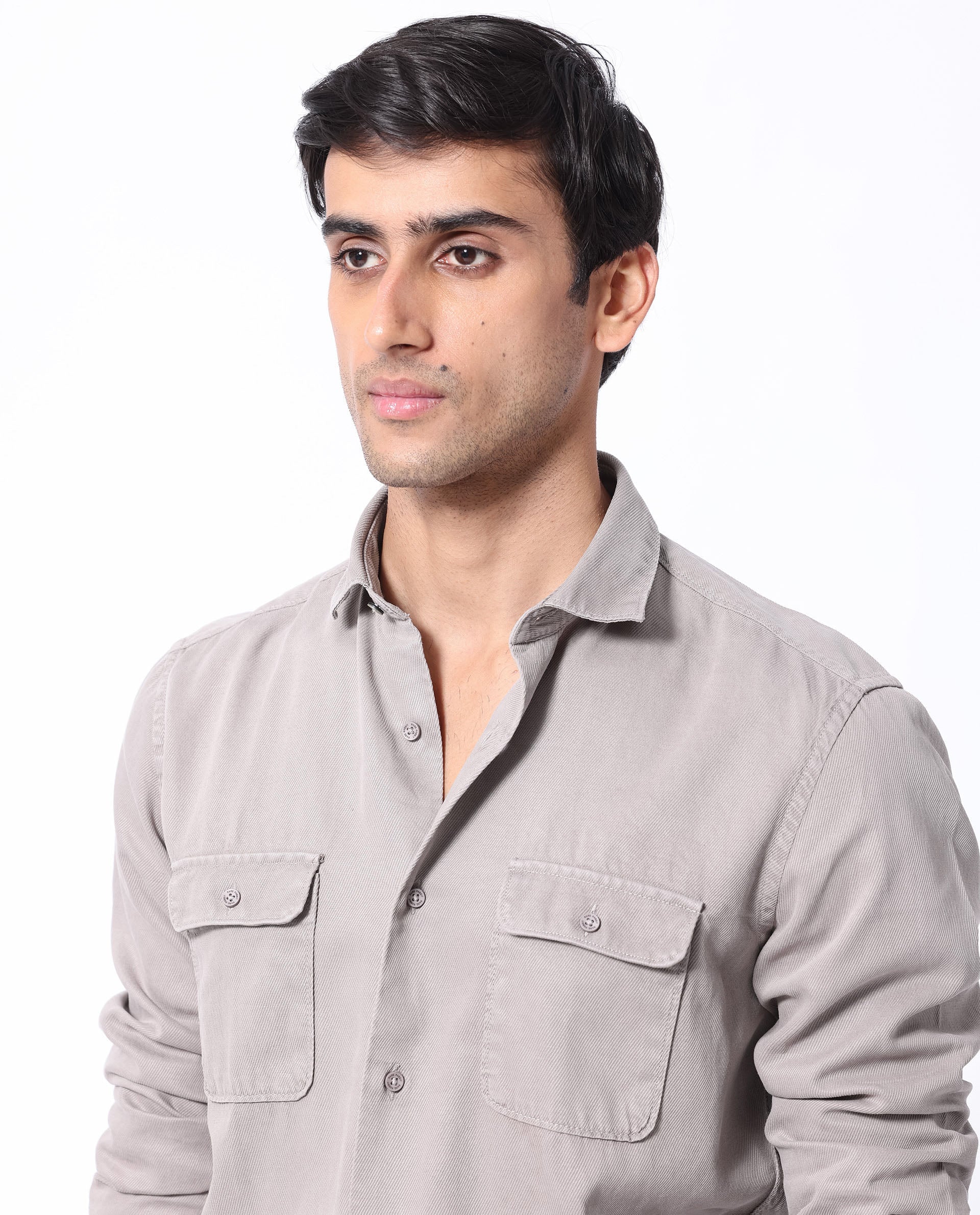 Rare Rabbit Men's Lyton Light Khaki Cotton Fabric Full Sleeves Solid Twill Shirt - view 5
