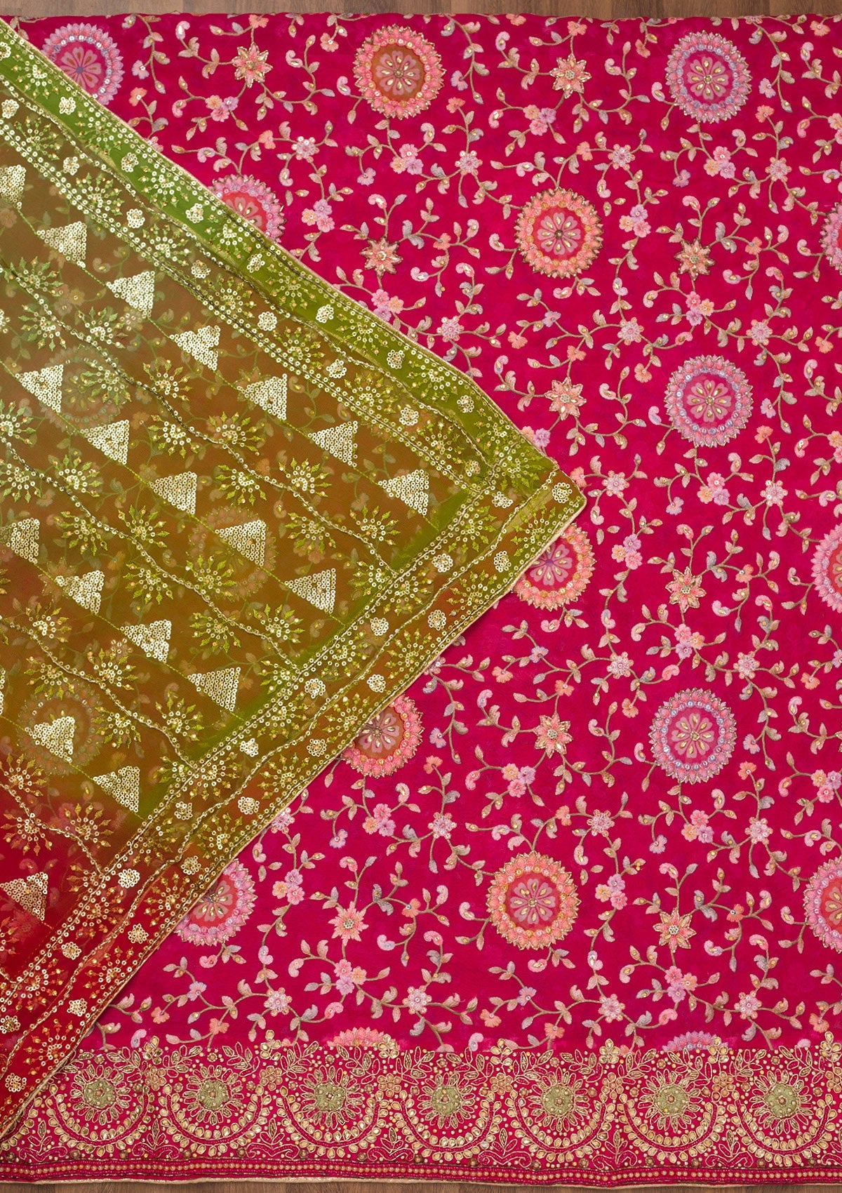 Koskii Rani Pink Threadwork Semi Crepe Unstitched Salwar Suit - view 3