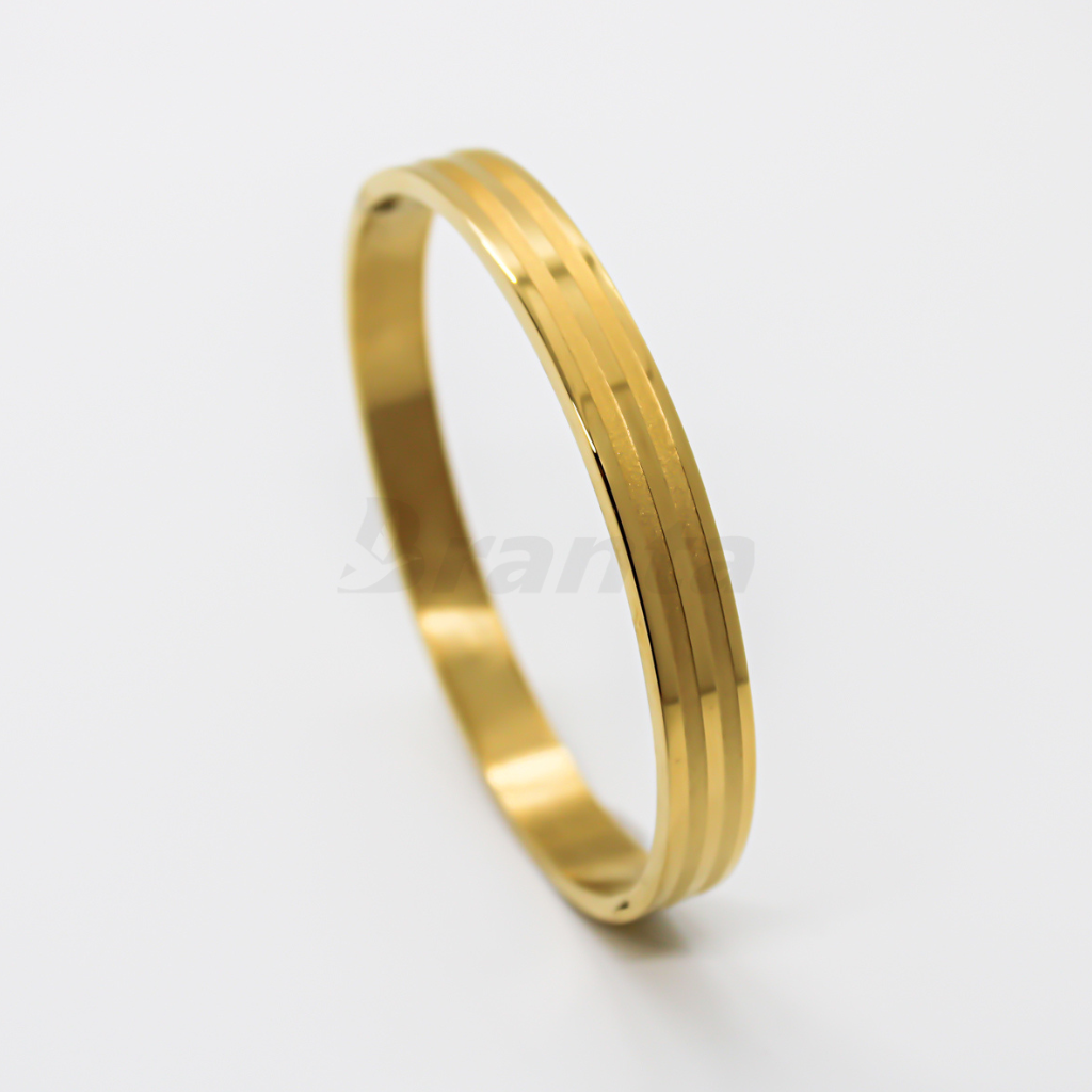 Branta Matte and Glossy Lined Gold Bracelet For Men
