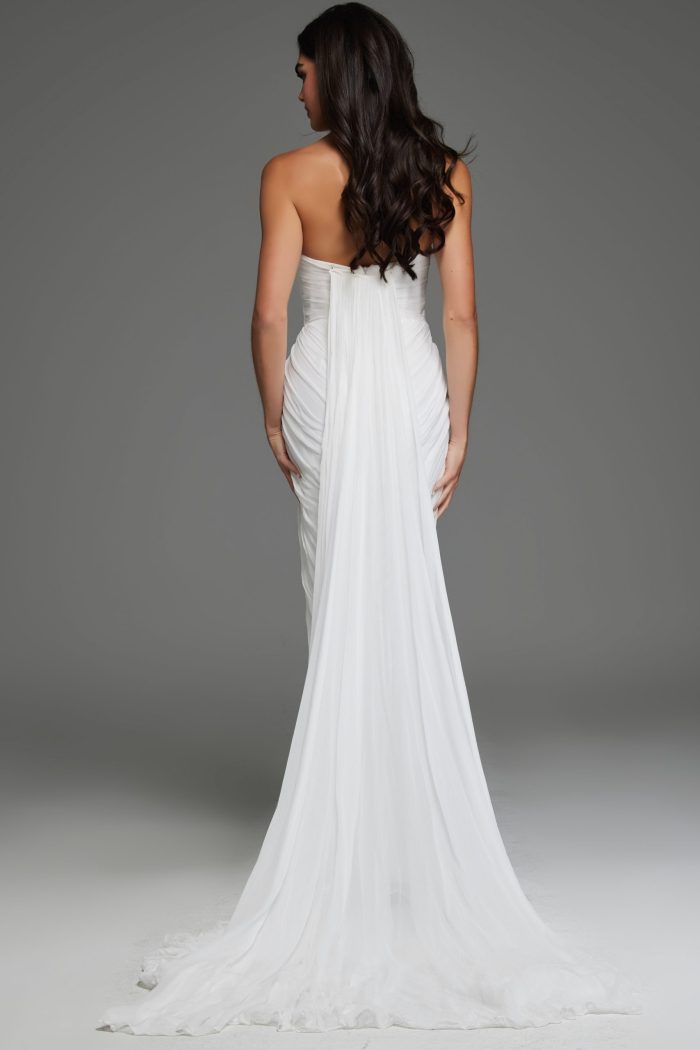 Jovani JB43897 Bridal Gown Draped Long High Slit Wedding Dress - view 2