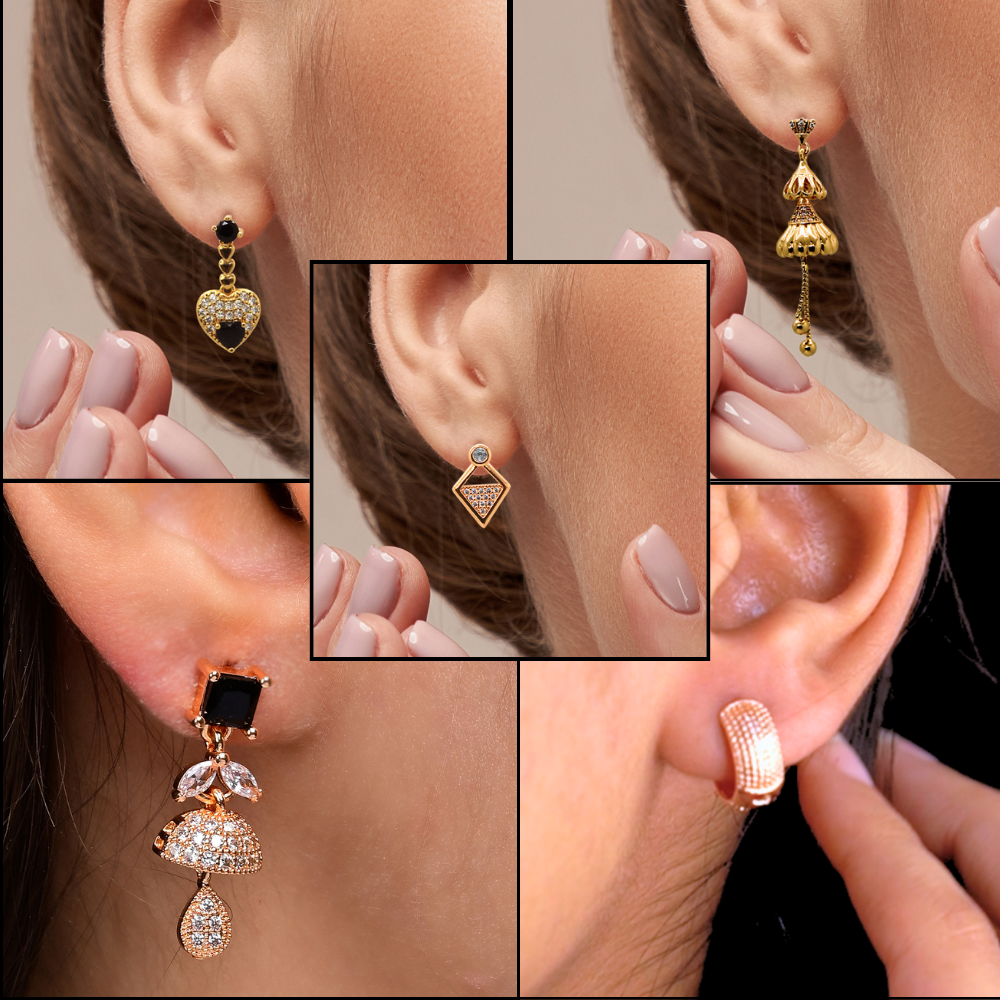 Branta Set of 5 Minimal Jhumkas and Elegant Earrings - view 3