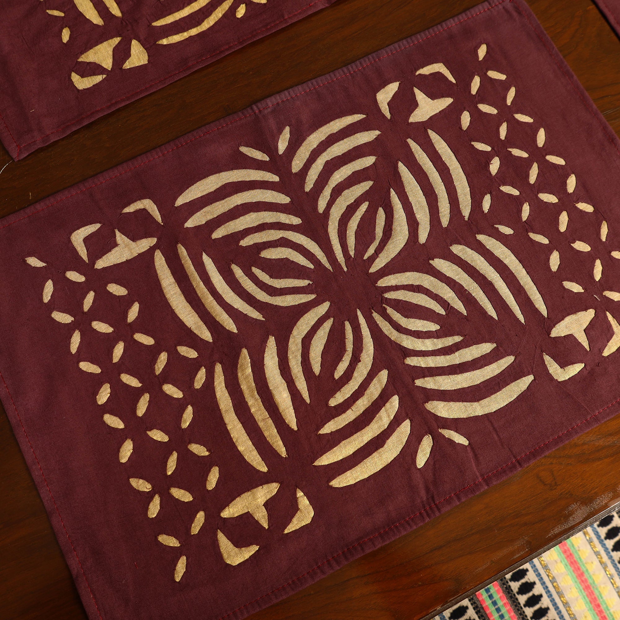 SHADES OF MARUDHARA Brown - Applique Cut Work Table Runner with Table Mat Set 08 - view 4