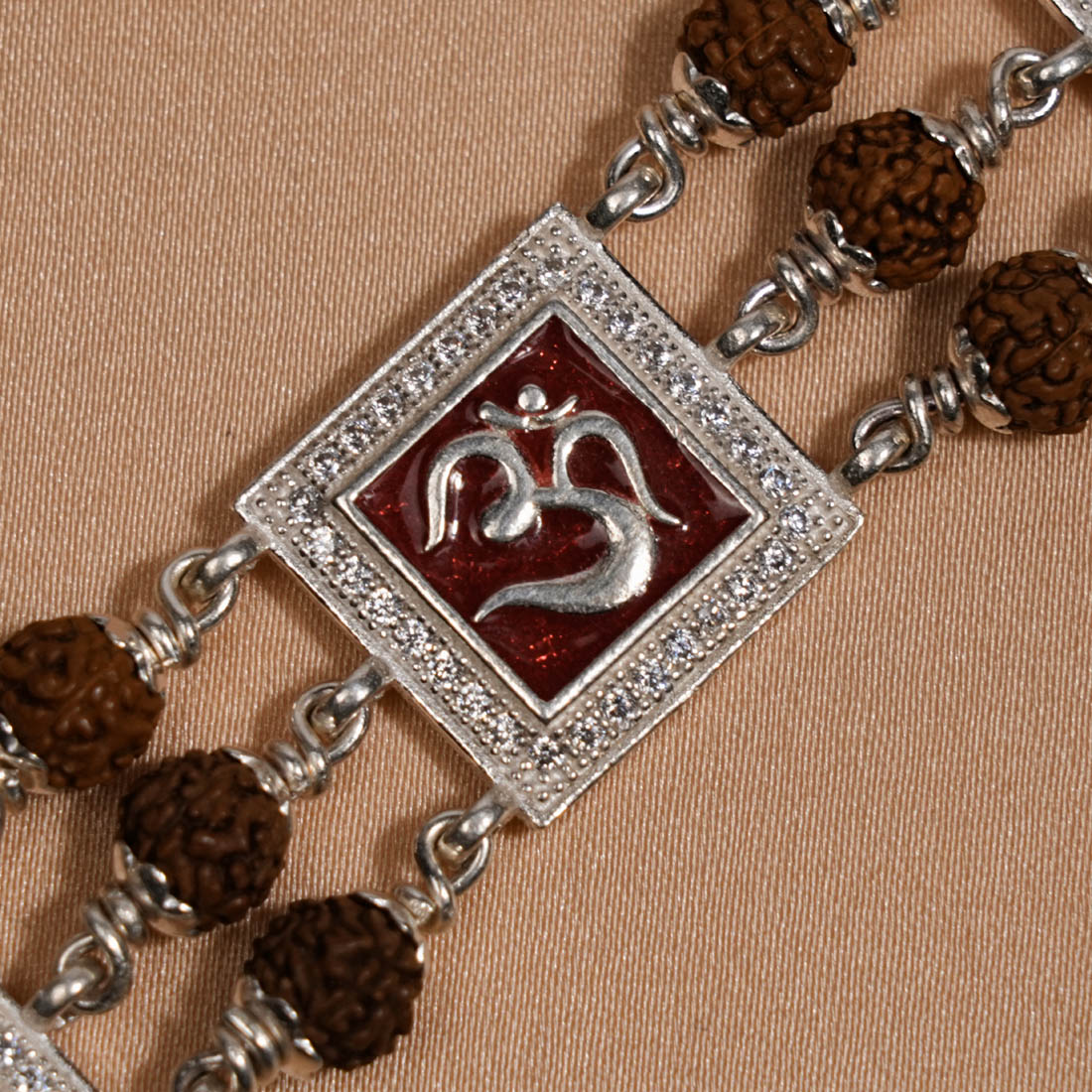Prinjal Jewellers Rudraksha Silver Om With Swastik Tripal Line Bracelet