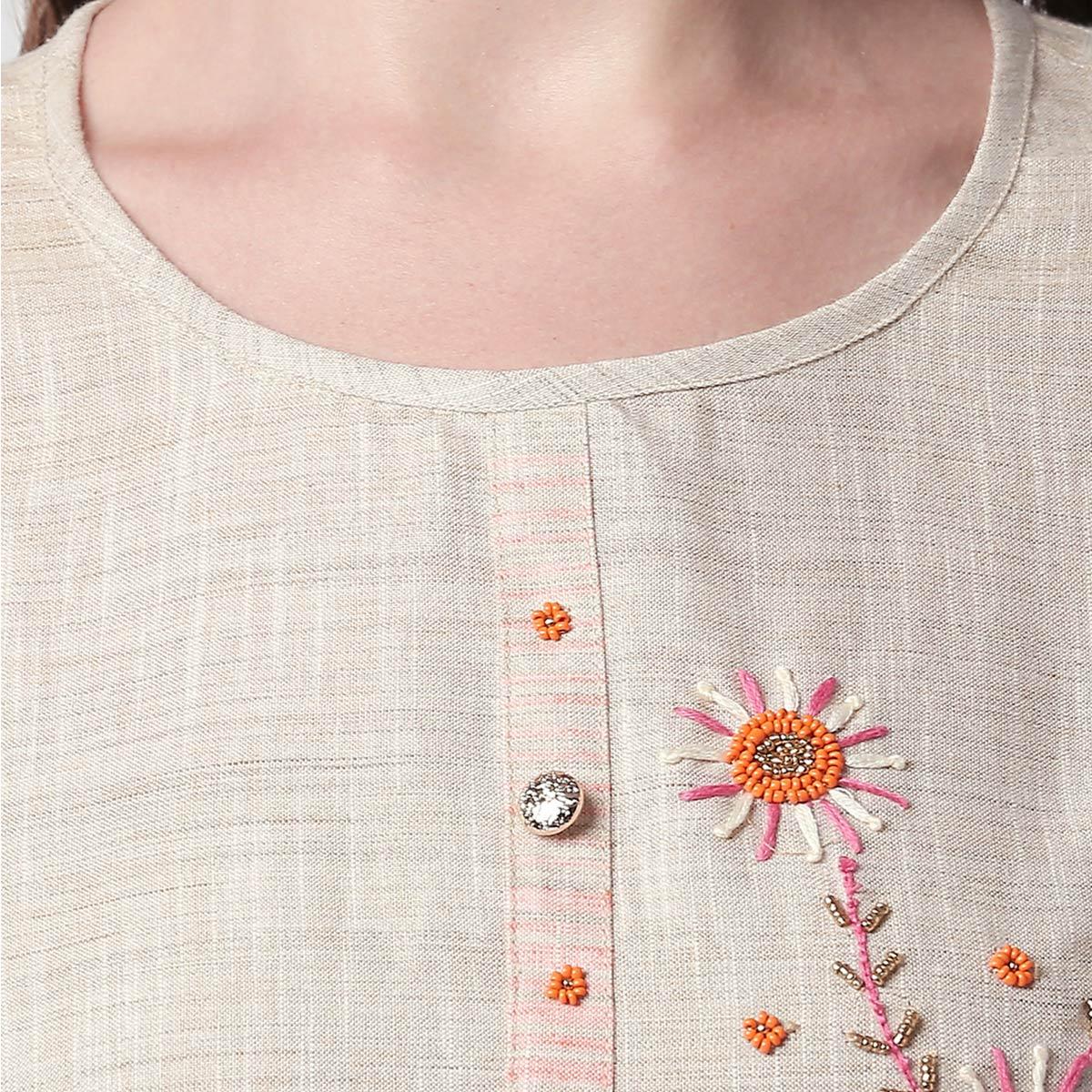 BlackTree glowing-off-white-colored-partywear-embroidered-cotton-kurti-skirt-set-41537 - view 9