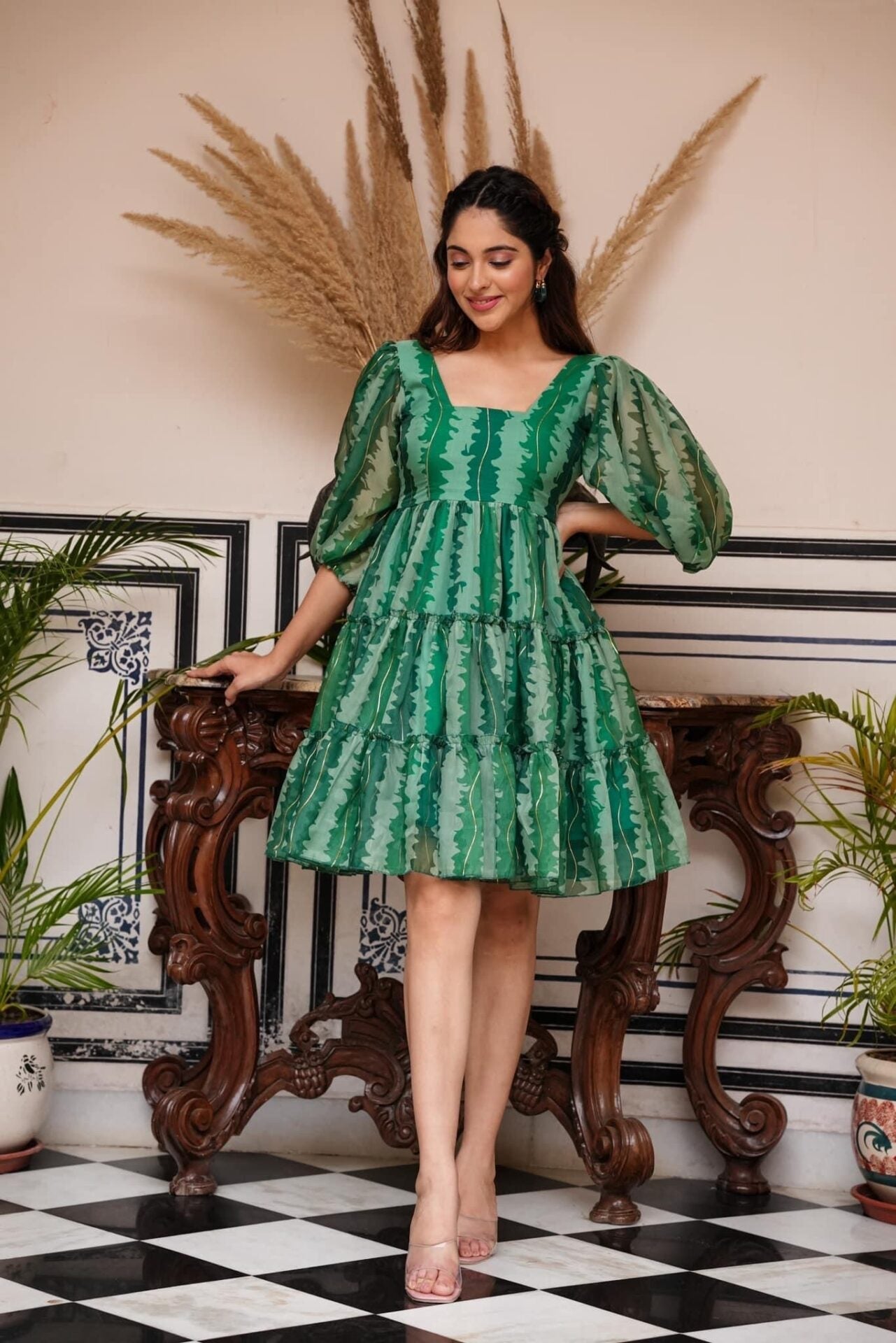 Idaho-o Midori Green Organza Dress