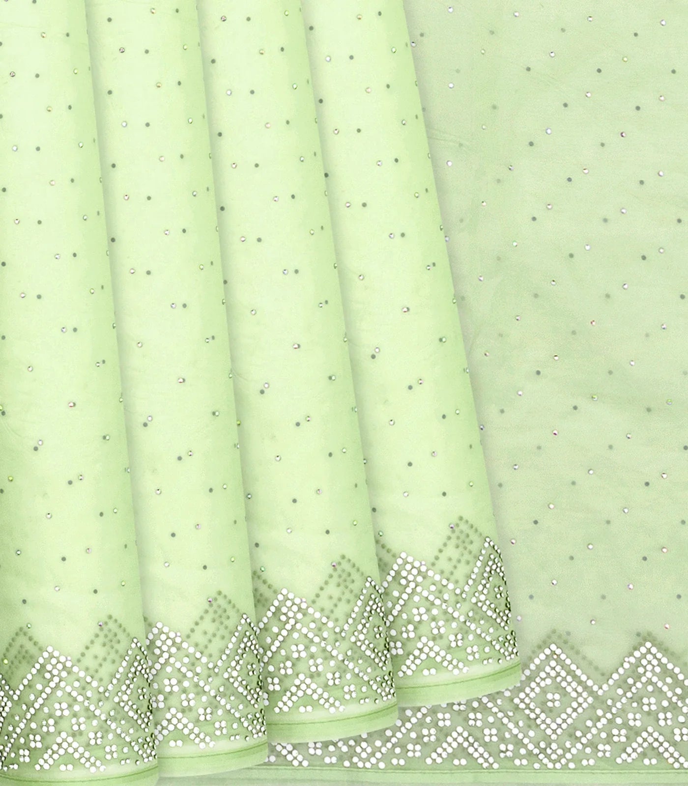 RmKV Mint Green Embroidered Cotton Saree With Stone Work Body-Mint Green
