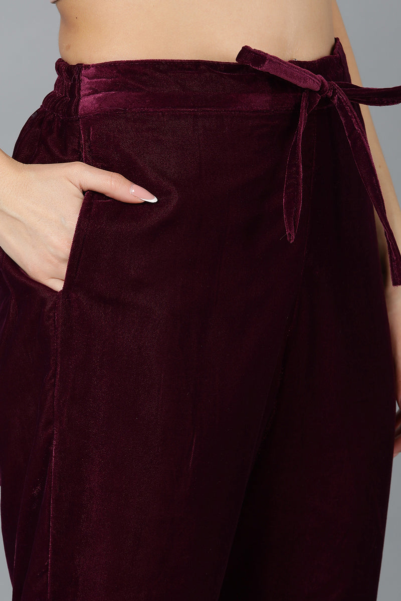 Ahika Burgundy Velvet Straight Kurta Pant With Dupatta PKSKD1766 - view 9