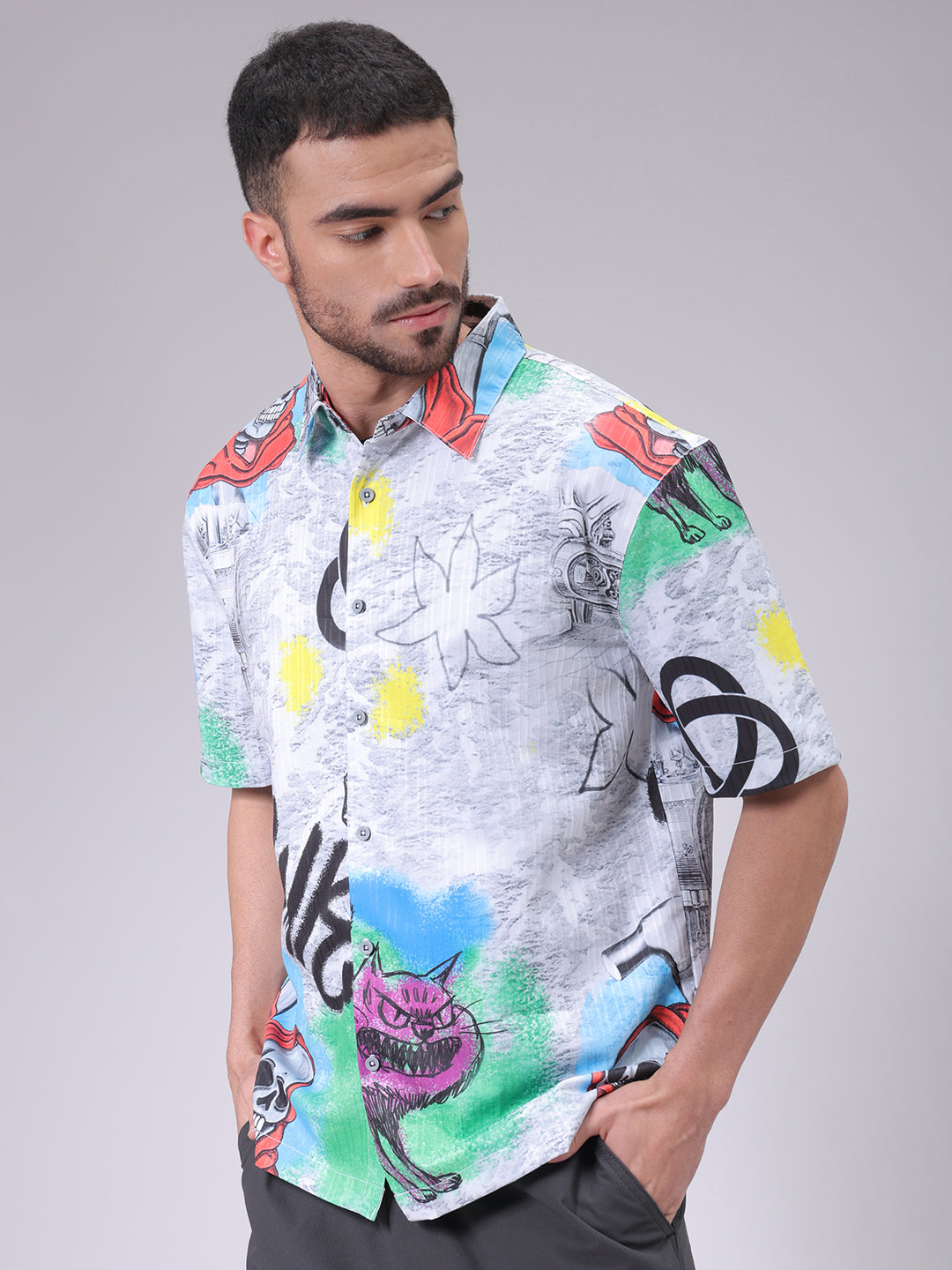 The Indian Garage Co Men's Grey Boxy Fit Character Shirt - view 3