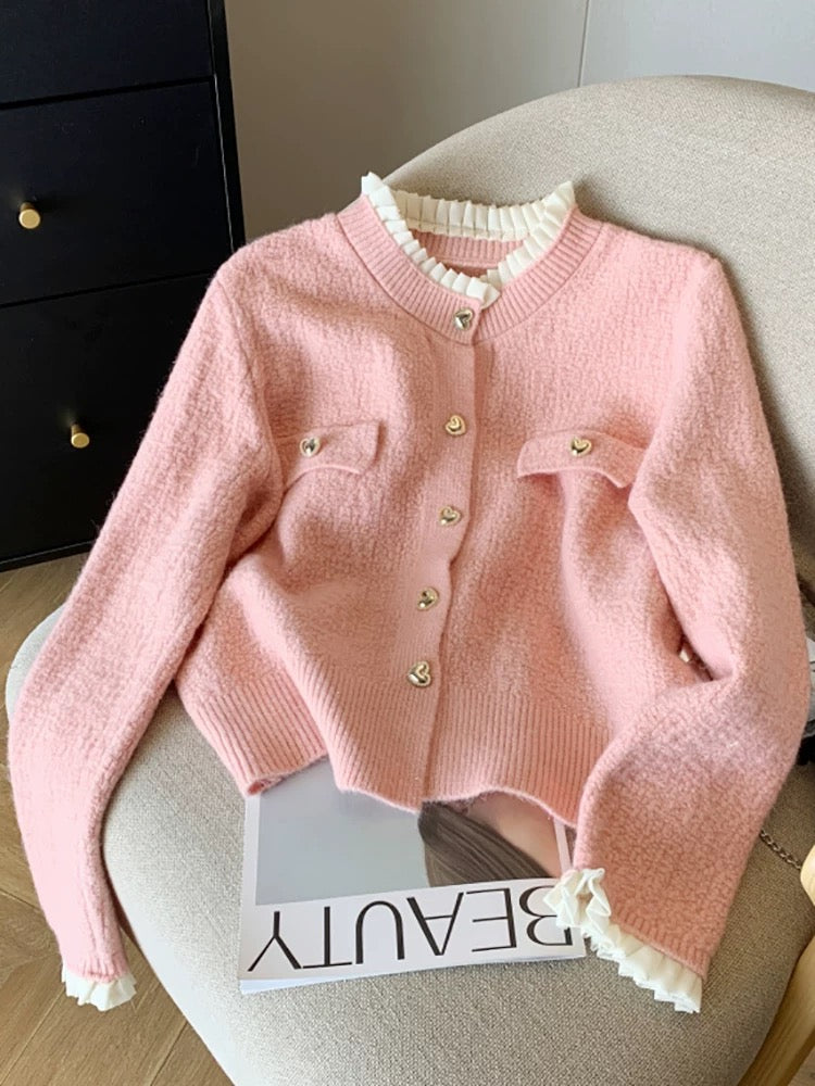 Alamode By Akanksha Gia Cute Heart Cardigans in Pink