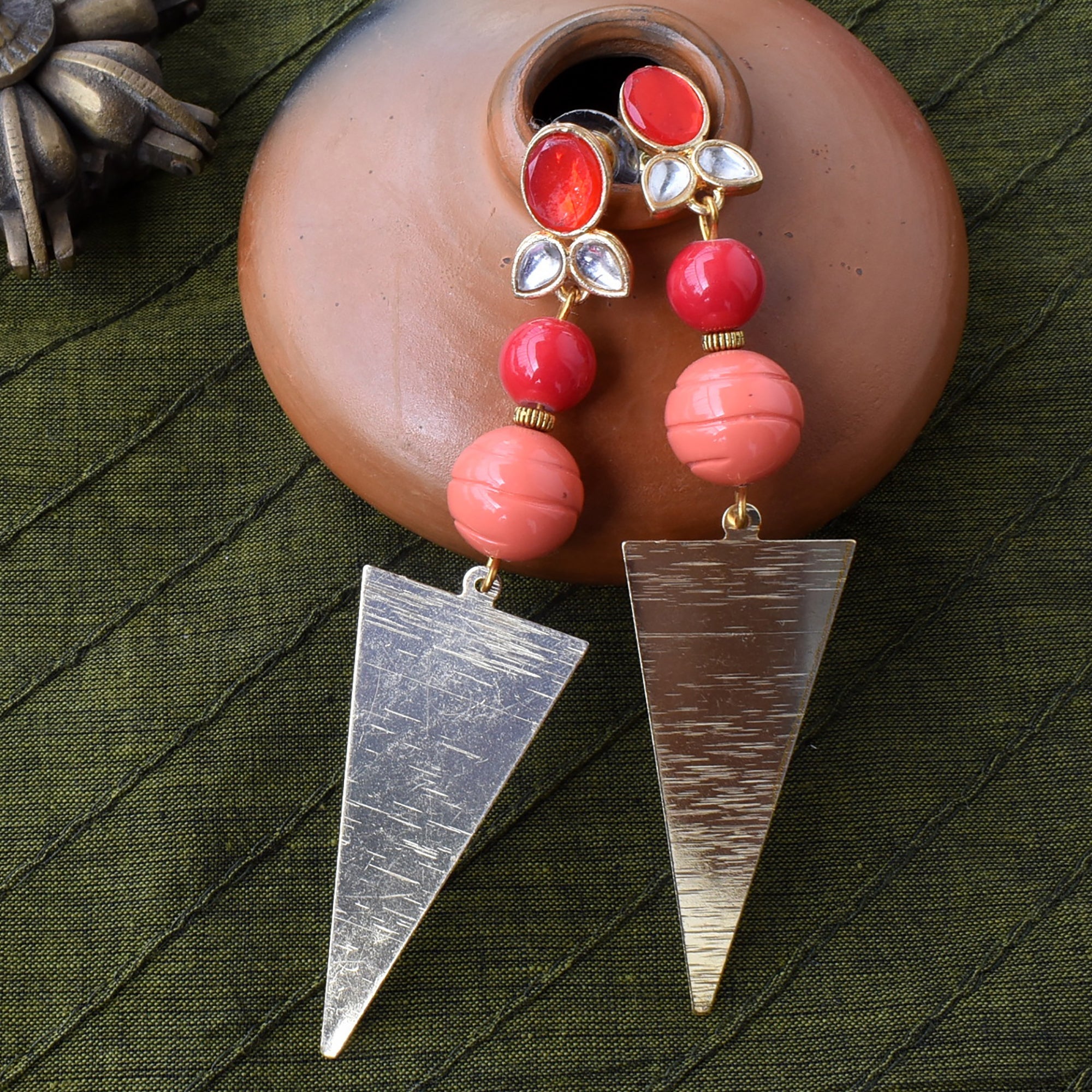 Bindurekha Red Kundan Stud Earrings