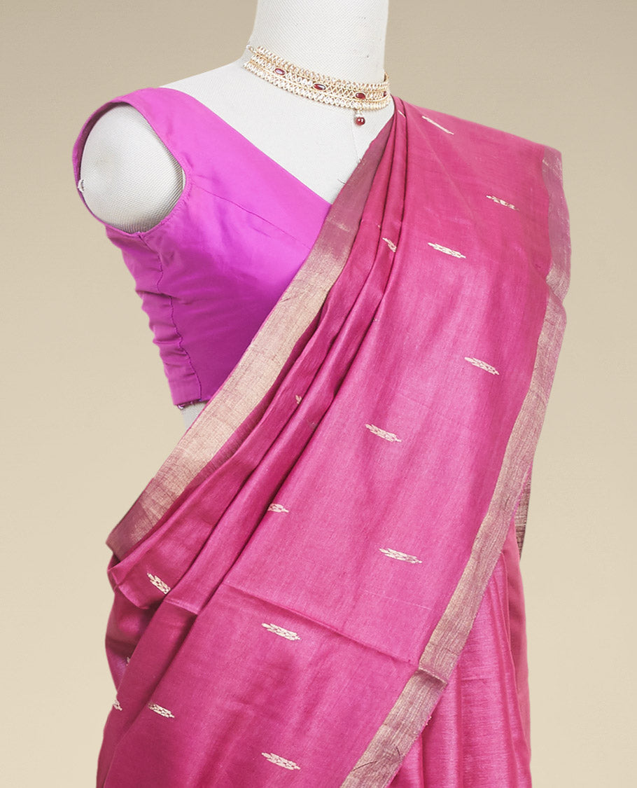 Pothys Purple floral tusser silk saree with self zari border