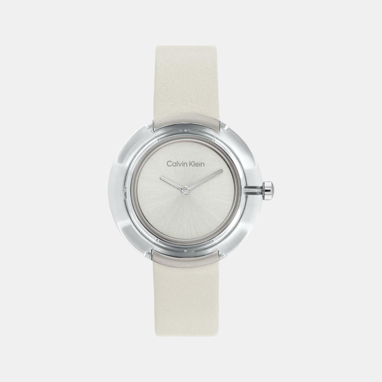 Calvin Klein Circular Women Quartz White Dial Analog Leather Watch 25200019