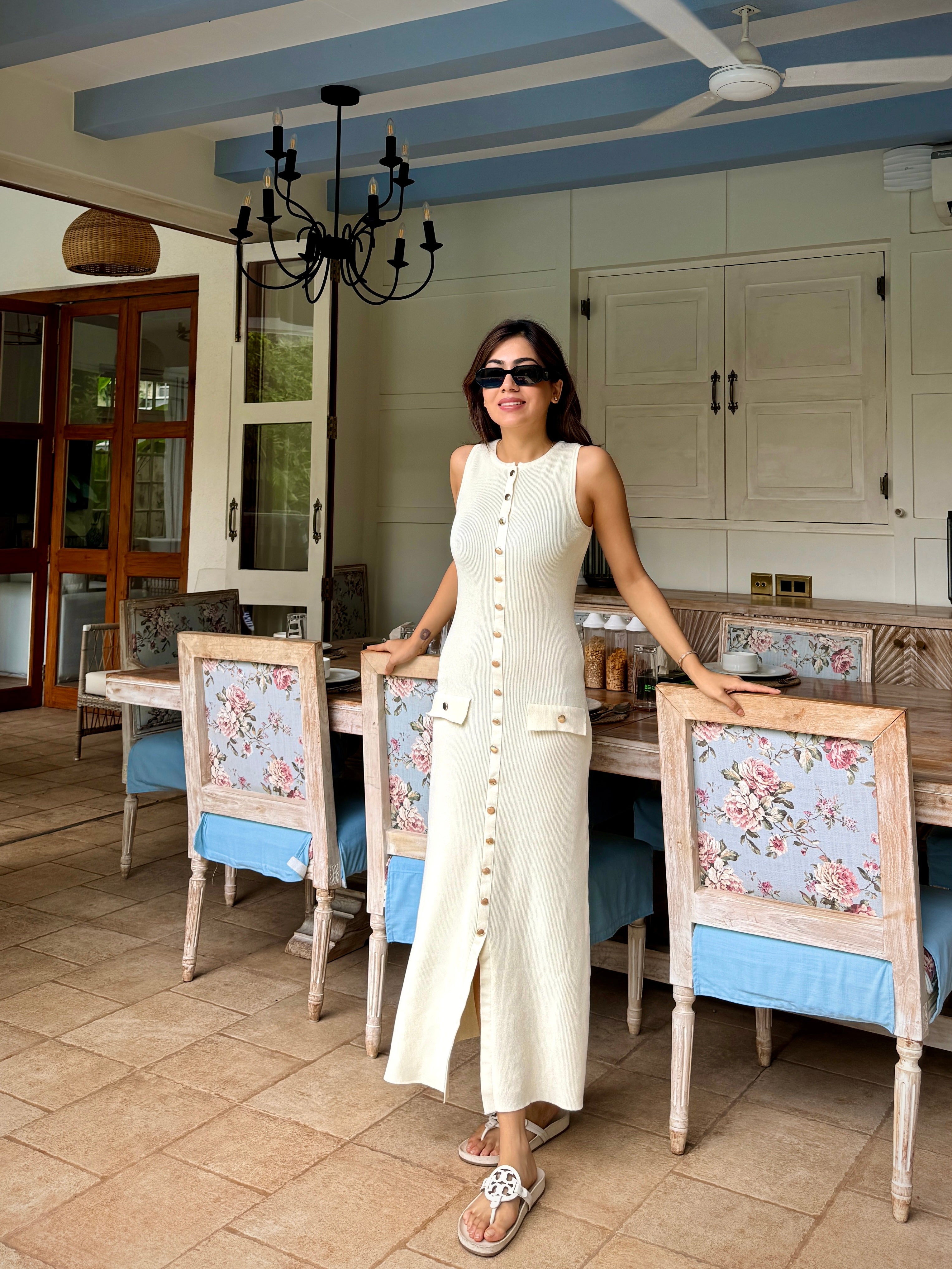 Alamode By Akanksha Du Luxe Soft Knit Dress in Beige
