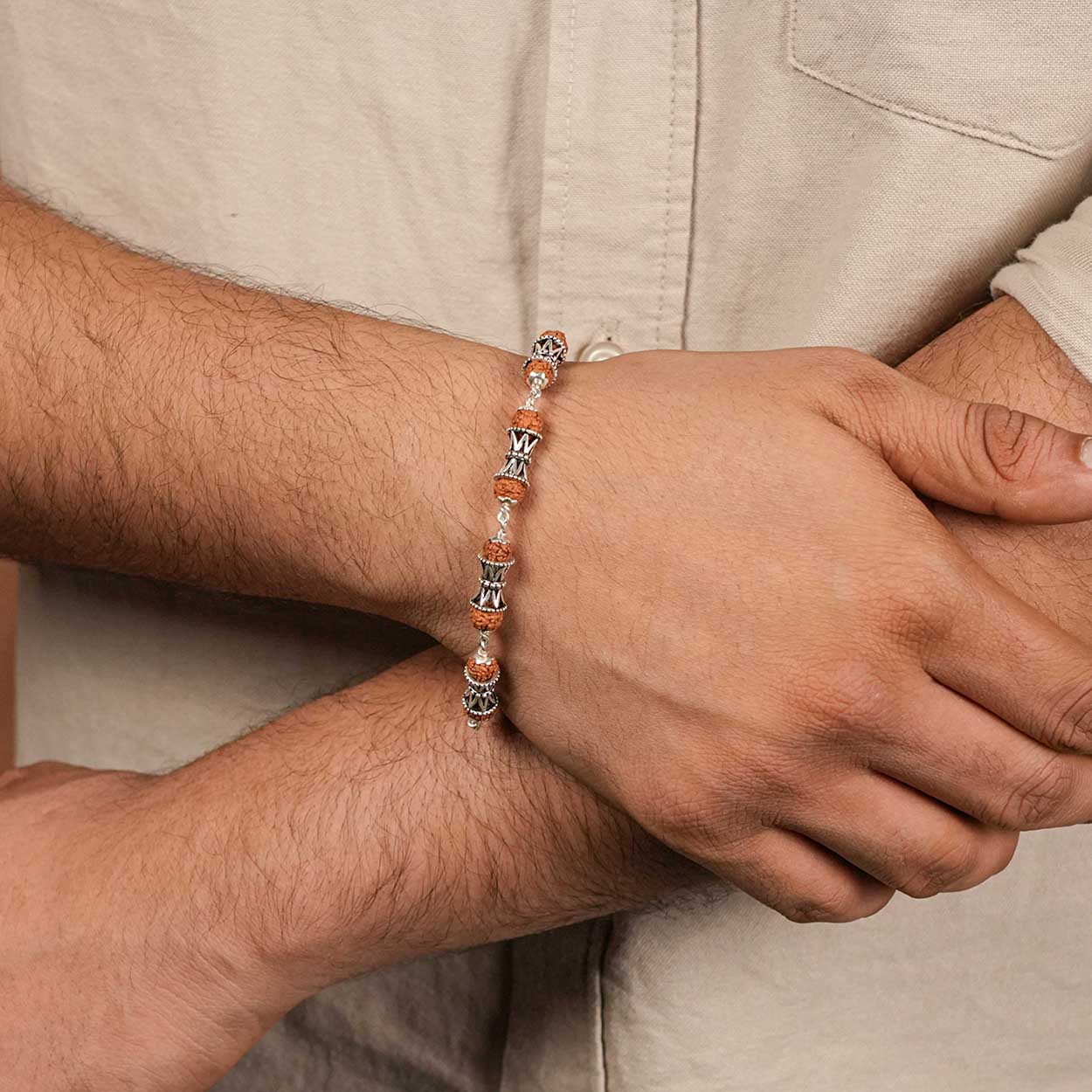 Prinjal Jewellers Rudraksha Silver Damaru Bracelet - view 2