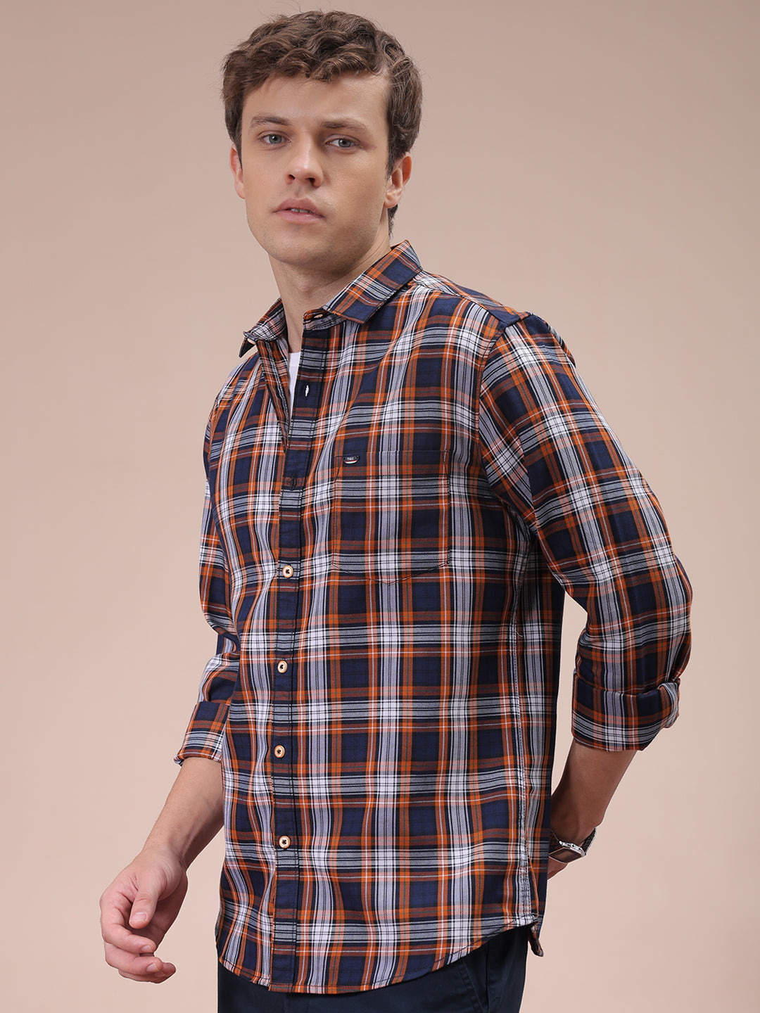 The Indian Garage Co Men's Mustard Slim Fit Checked Shirt - view 3