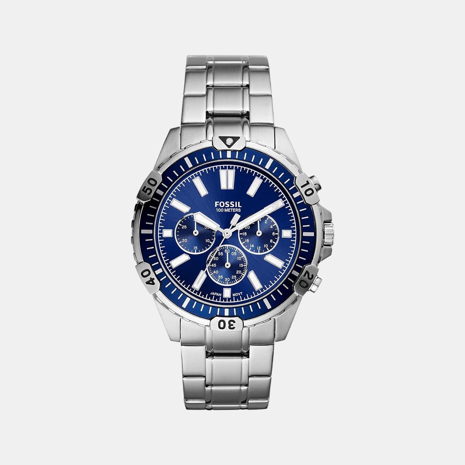 Fossil Garrett Men Quartz Blue Dial Chronograph Stainless Steel Watch FS5623