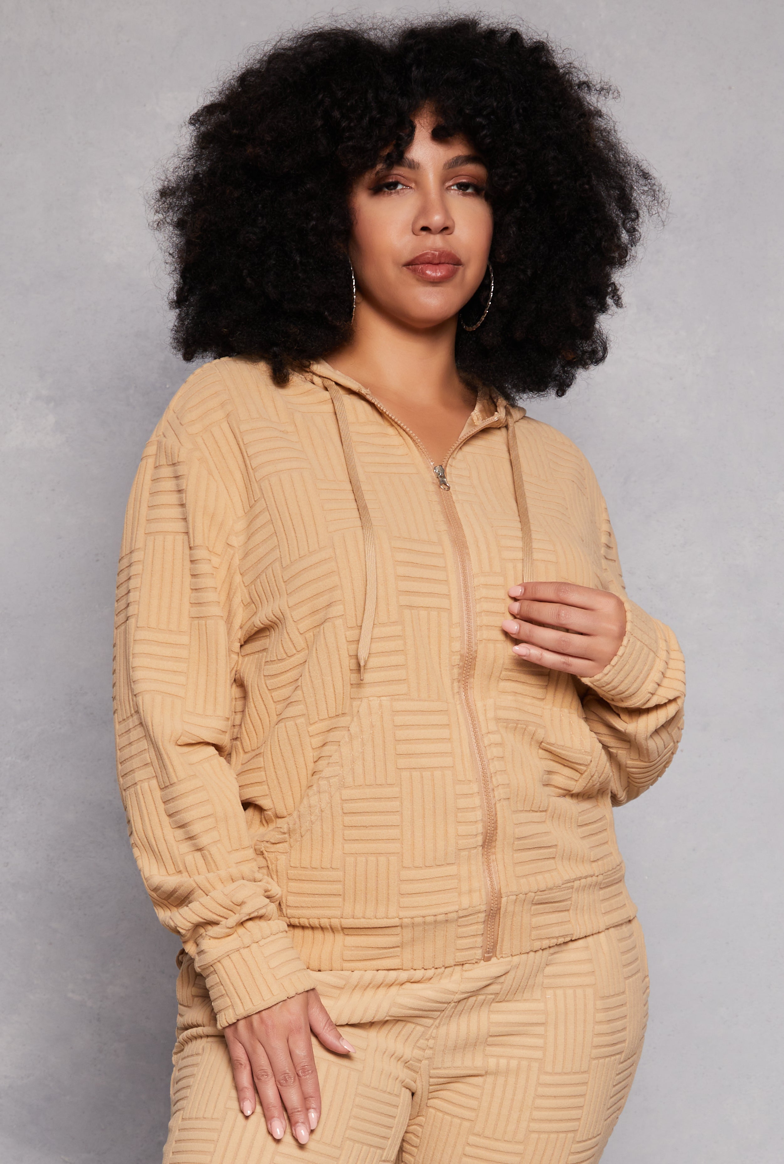Rainbow Shops Plus Size Textured Knit Hooded Sweatshirt