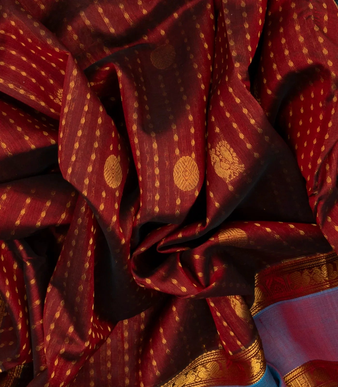RmKV Crimson Handloom Silk Cotton Saree With Stripes - view 3