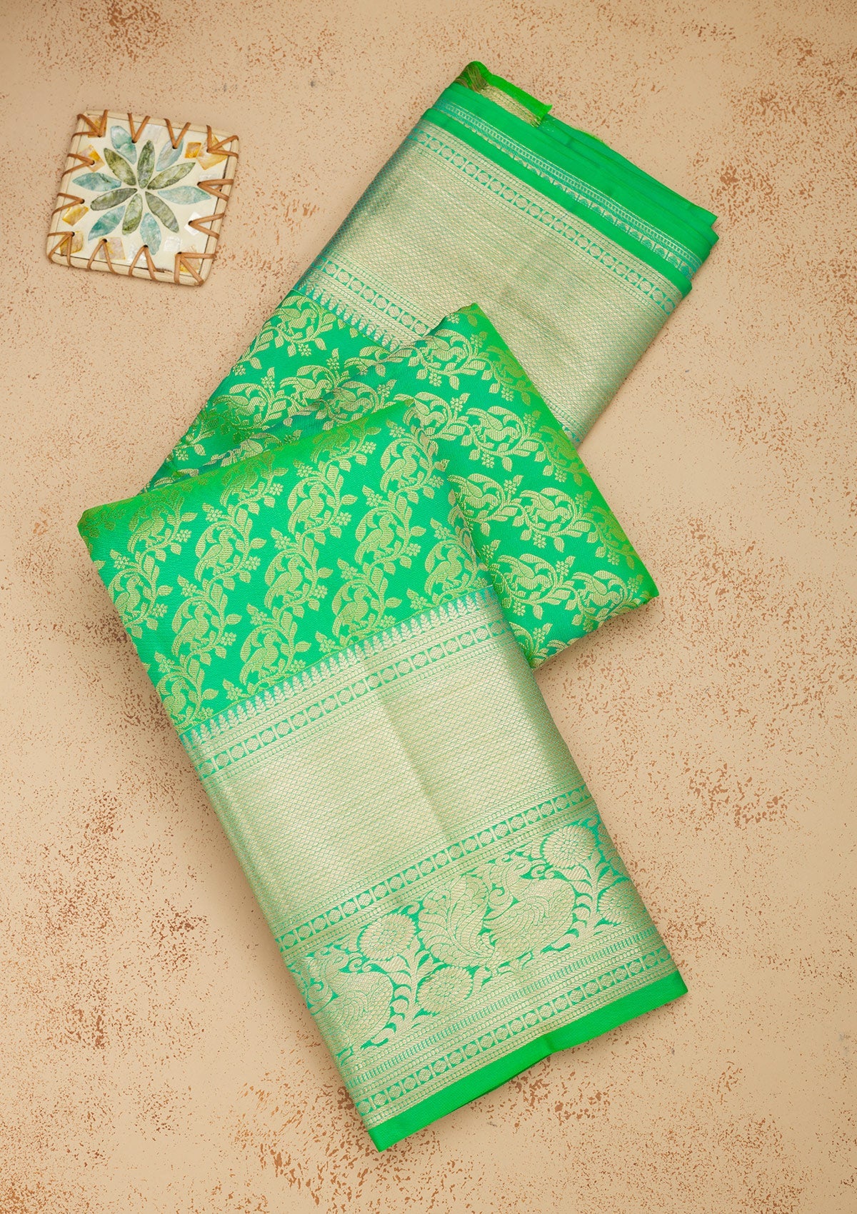 Koskii Parrot Green Zariwork Pure Silk Saree – Women's
