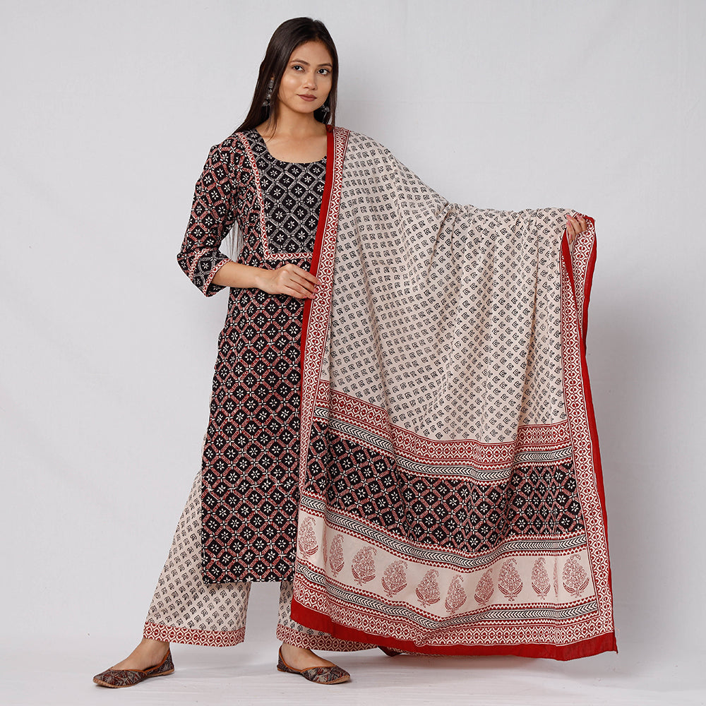 ITOKRI CASUALS Black - Bagh Block Printed Cotton Kurta with Palazzo & Dupatta Set 06 - view 2