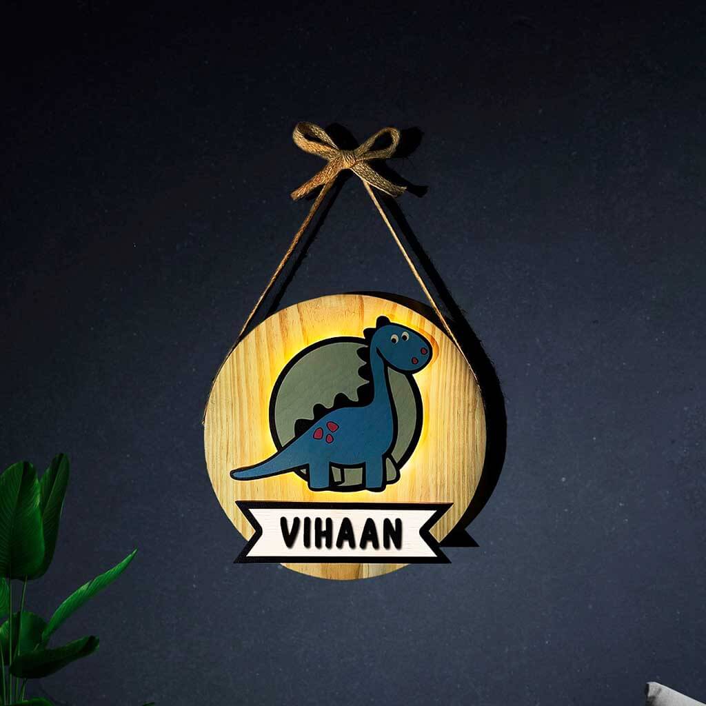 Chitra Chaya Personalized Wooden Dino Wall Lamp - view 4