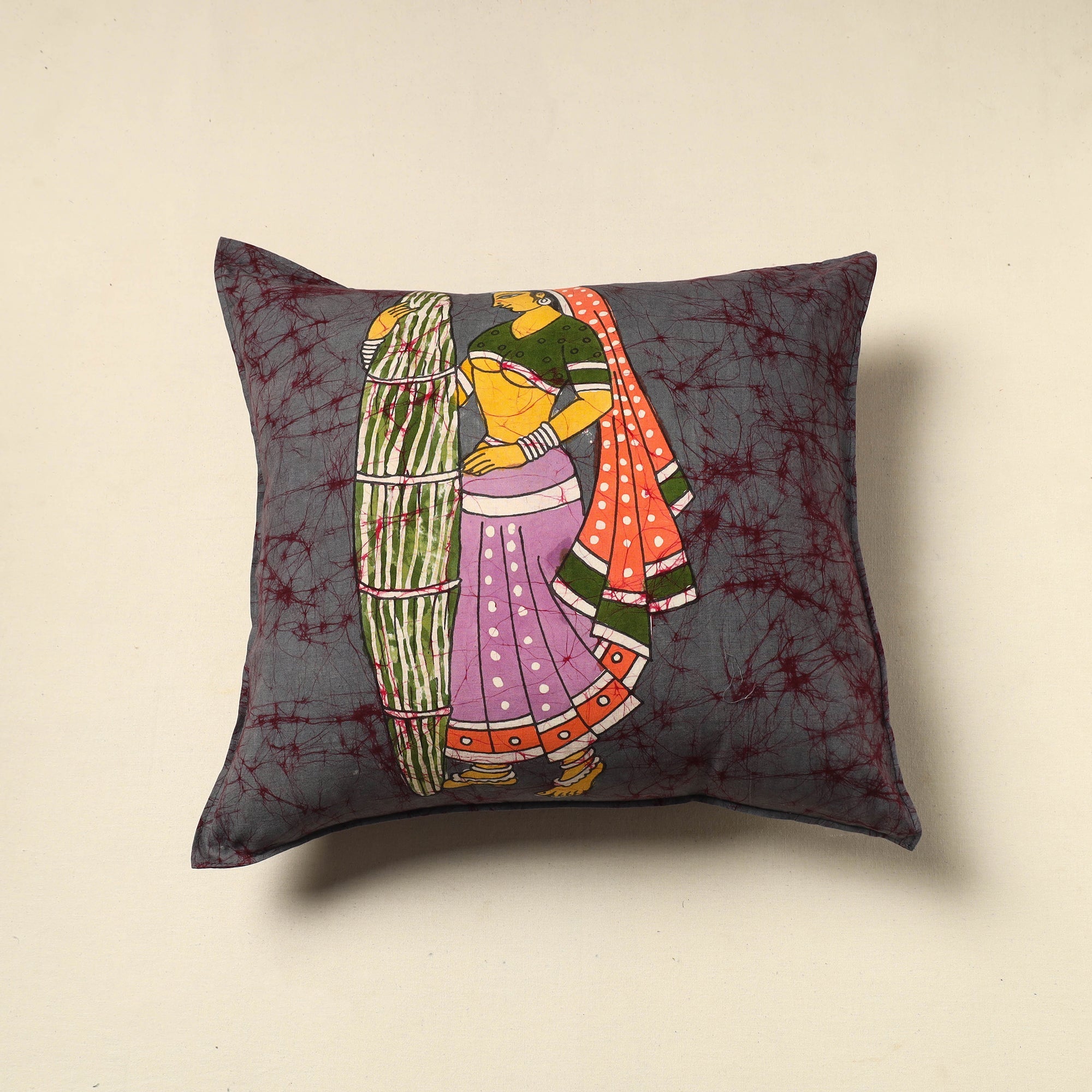 KACHCHH JI CHHAAP Pure Cotton Hand Batik Cushion Cover (18 x 18 in) 24