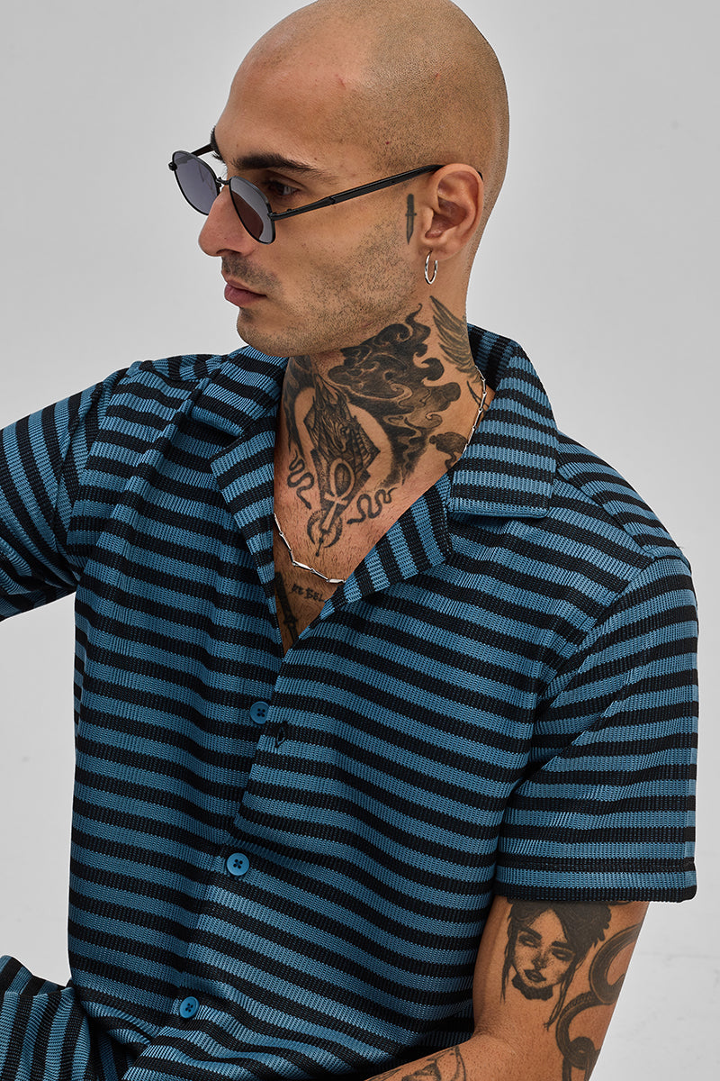 SNITCH Blue Textured Stripes Shirt - view 5