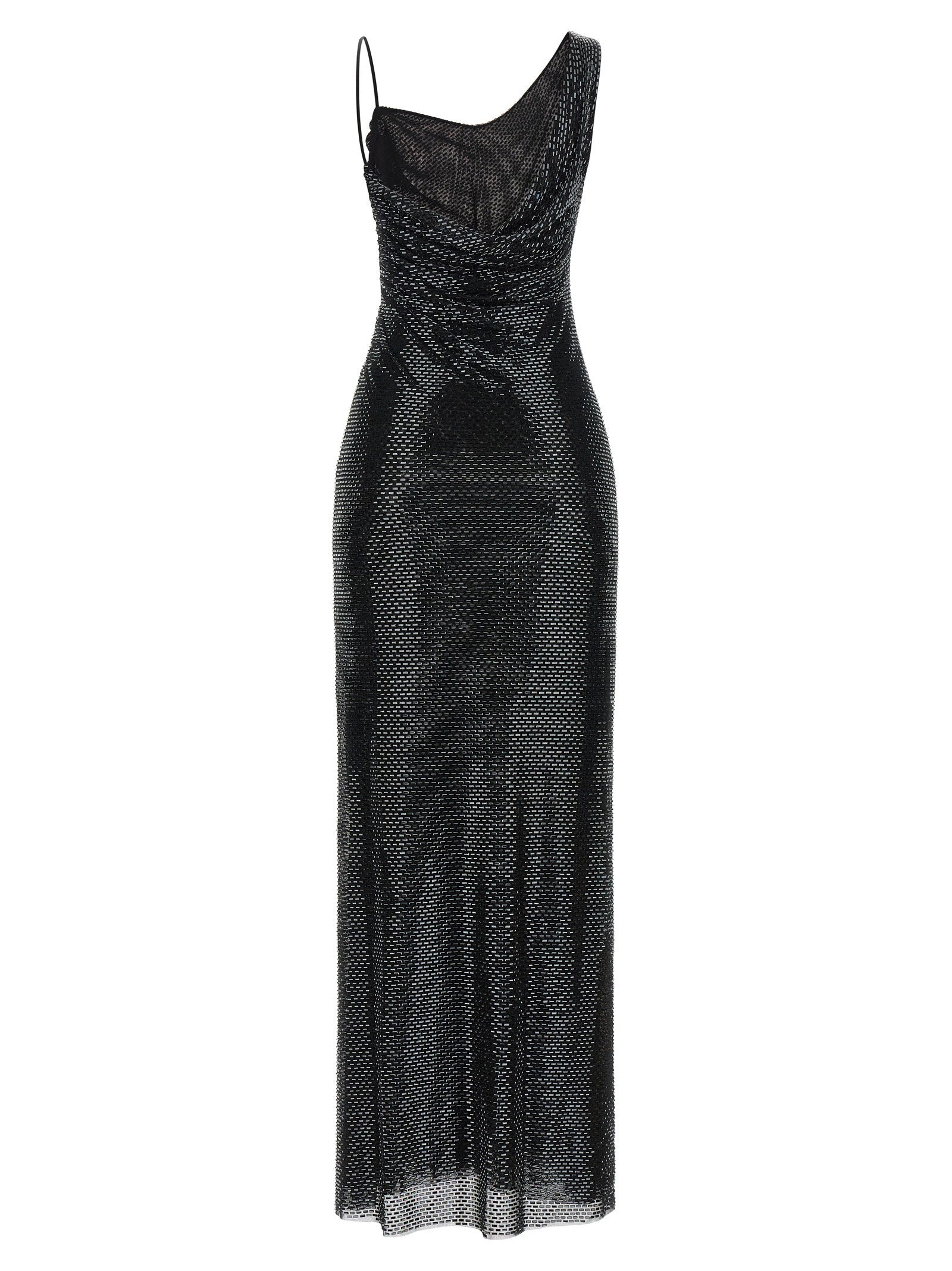 Self-Portrait Black Rhinestone Draped Maxi Dress - view 2